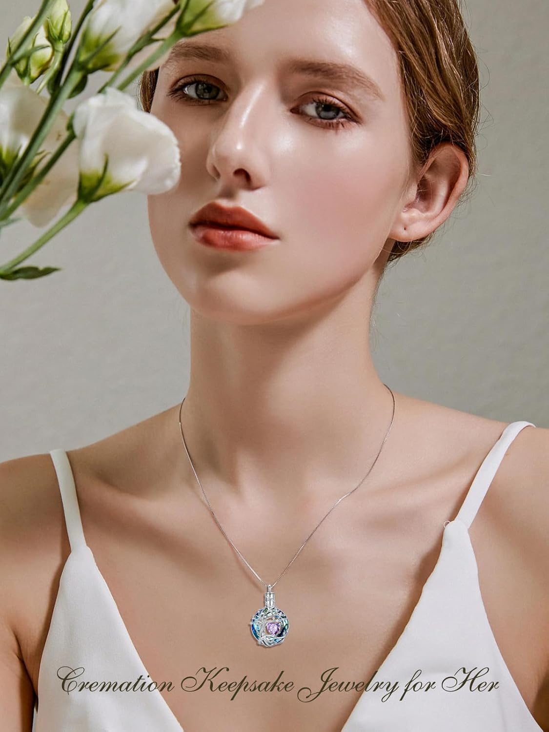 TOUPOP Tree of Life Urn Necklaces for Ashes Birthstone Cremation Jewelry 925 Sterling Silver Crystal Memorial Keepsake Funeral Jewelry for Women (with Funnel Filler) - Image 3