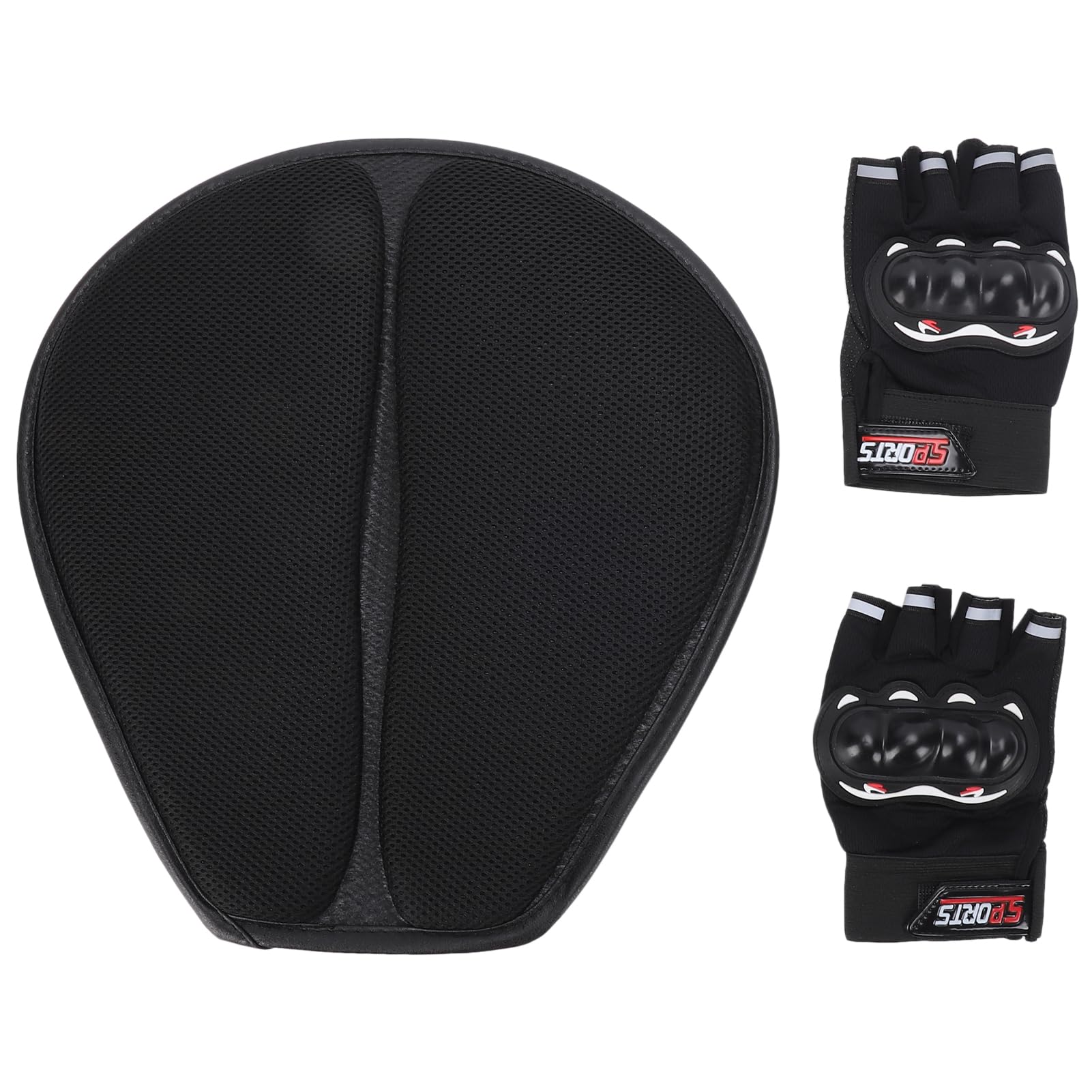 Atmungsaktives Mesh-Motorrad-Sitzkissen, 5-lagiger Gel-Sattel, Ganzjahres-Komfortpolster mit Handschuhen-Kombination, Belüftetes Design für Lange Fahrten, Faltbar, Universelle
