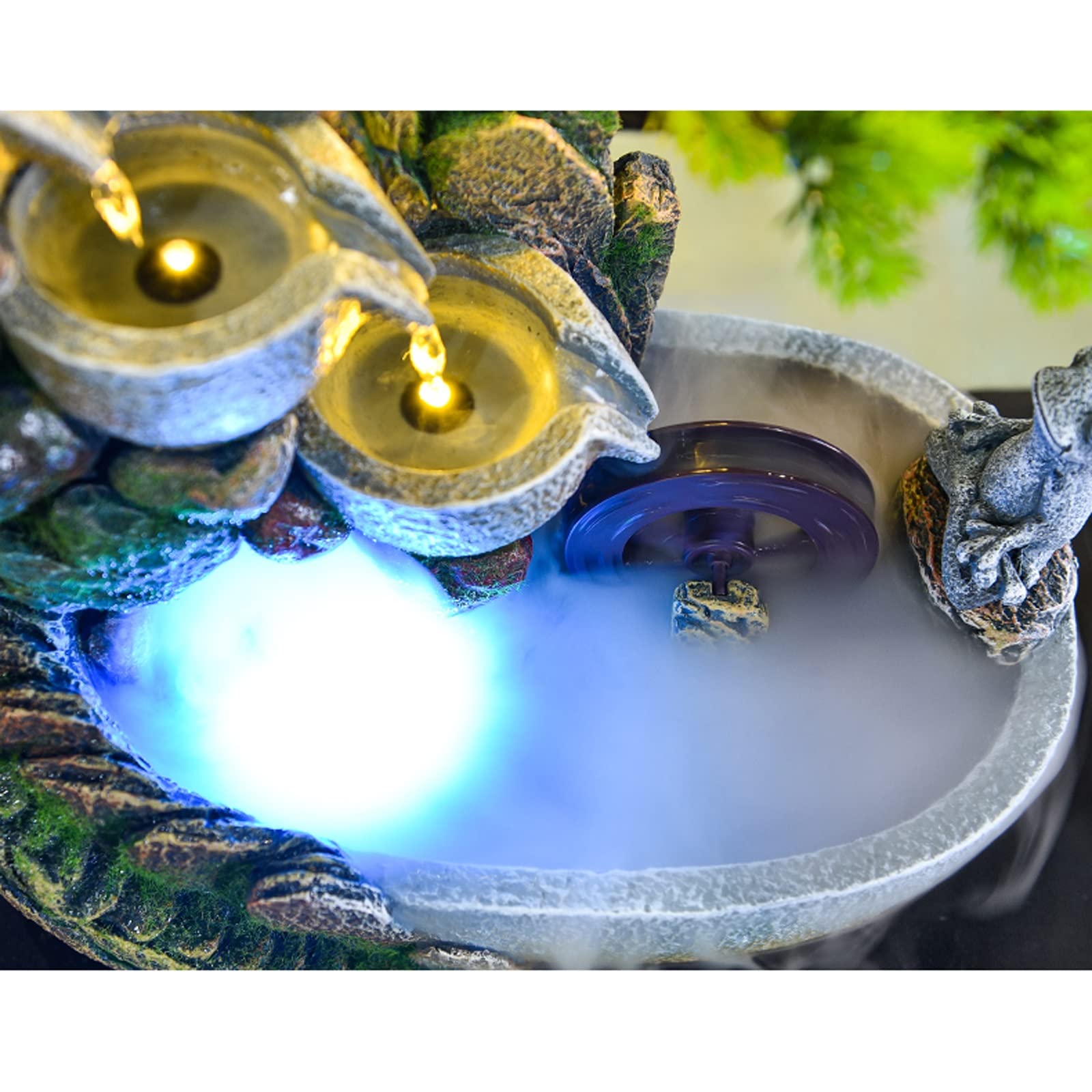 Fontana Da Tavolo A Cascata Con Nebulizzazione, Stile Zen Con Giardino Roccioso E Luci LED, Per Relax E Arredo