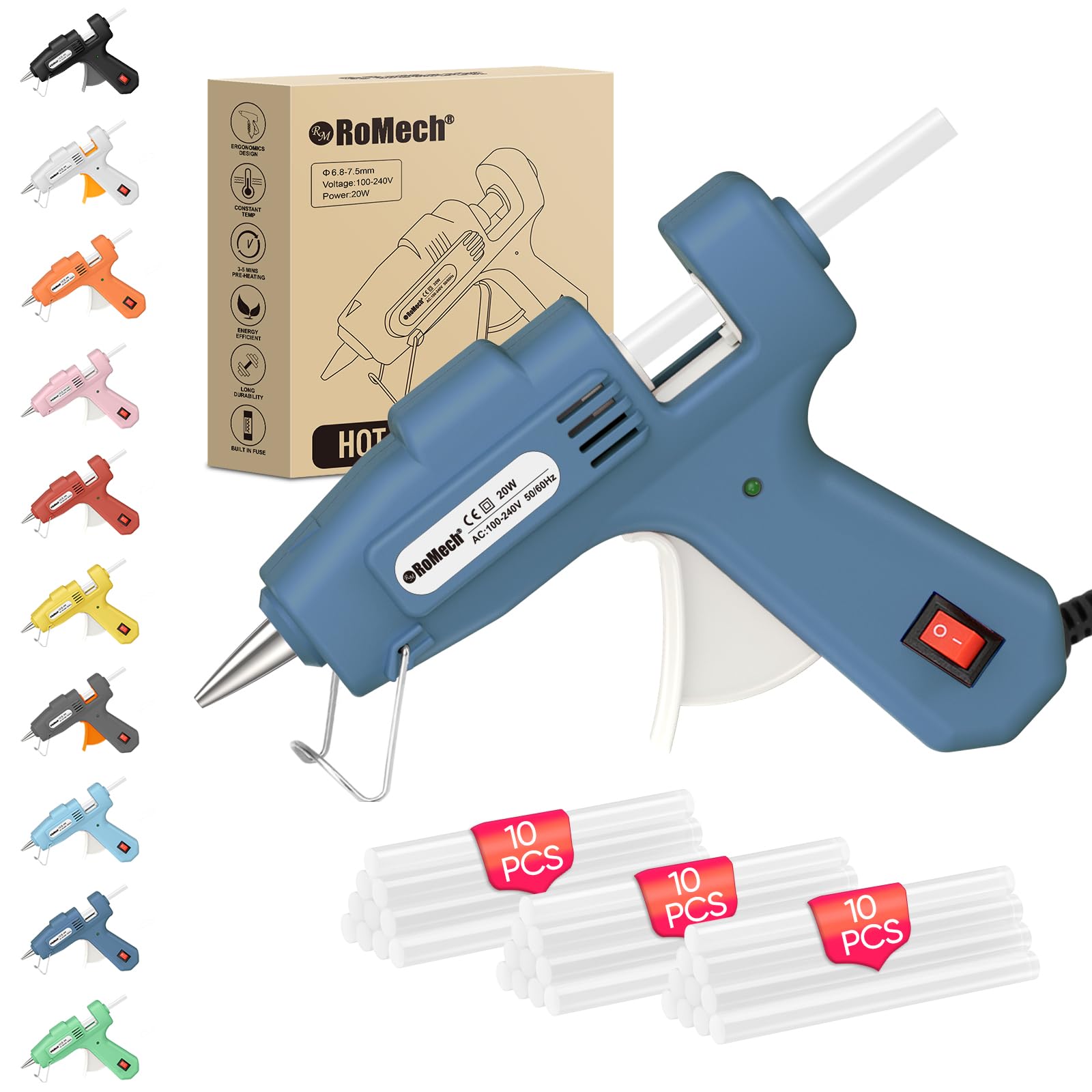 ROMECH 20W Mini Hot Glue Gun Kit, 30 Glue Sticks Set for DIY Crafts, Repair