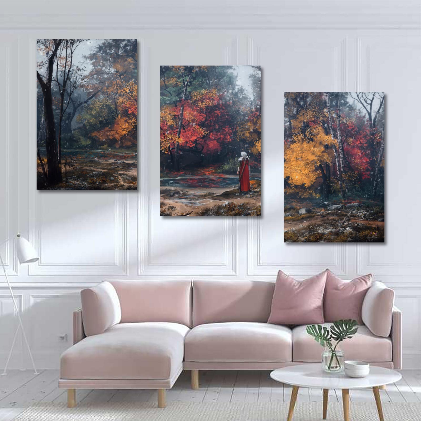 Amazon｜Max Suleimanov デジタルアート 風景 川 湖 秋 木 ウォールアート キャンバスプリント ポスター ホーム用 3  デコレーション フレーム 8