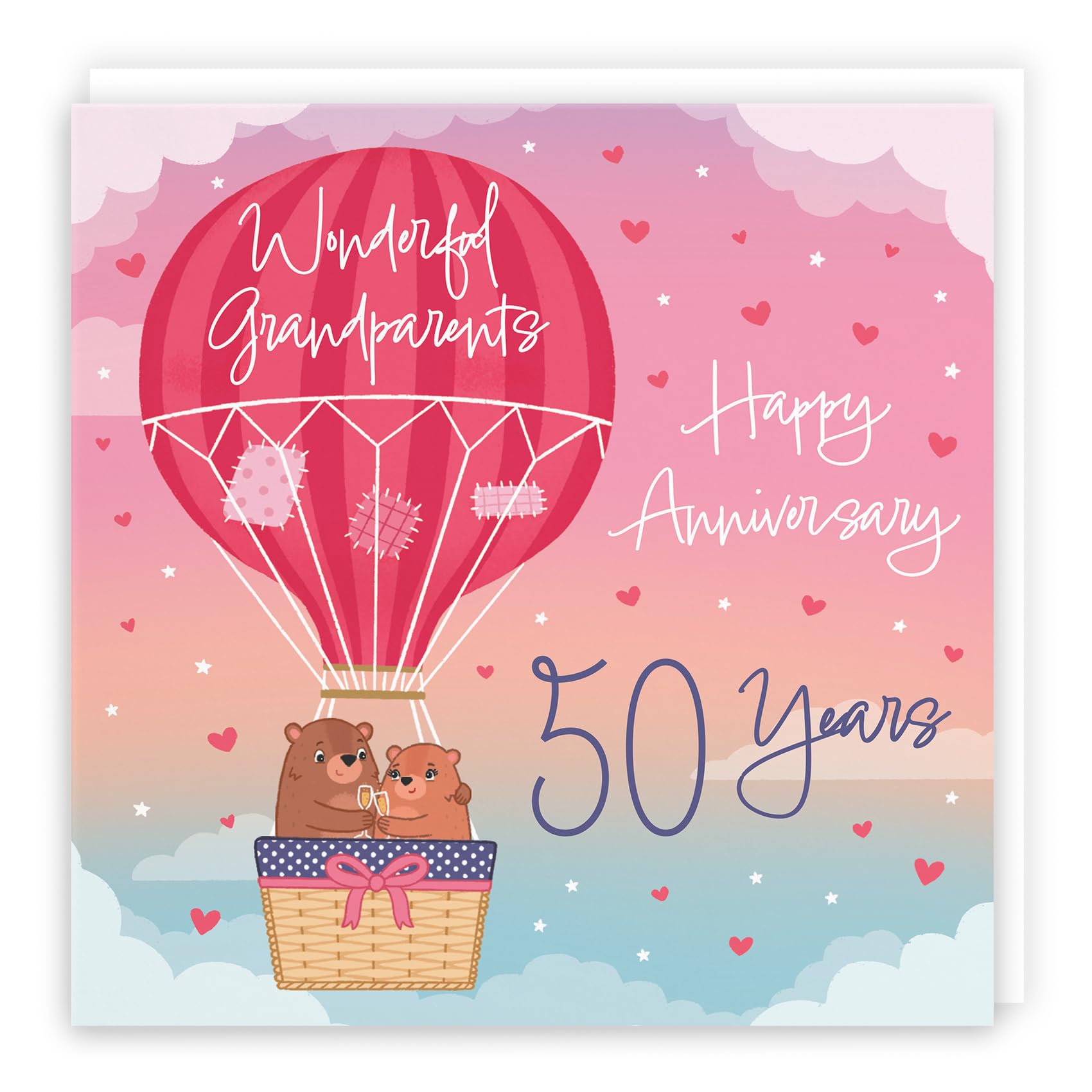 Hunts England, Large 50th Grandparents Hot Air Balloon Anniversary Card, Cute Bears Collection