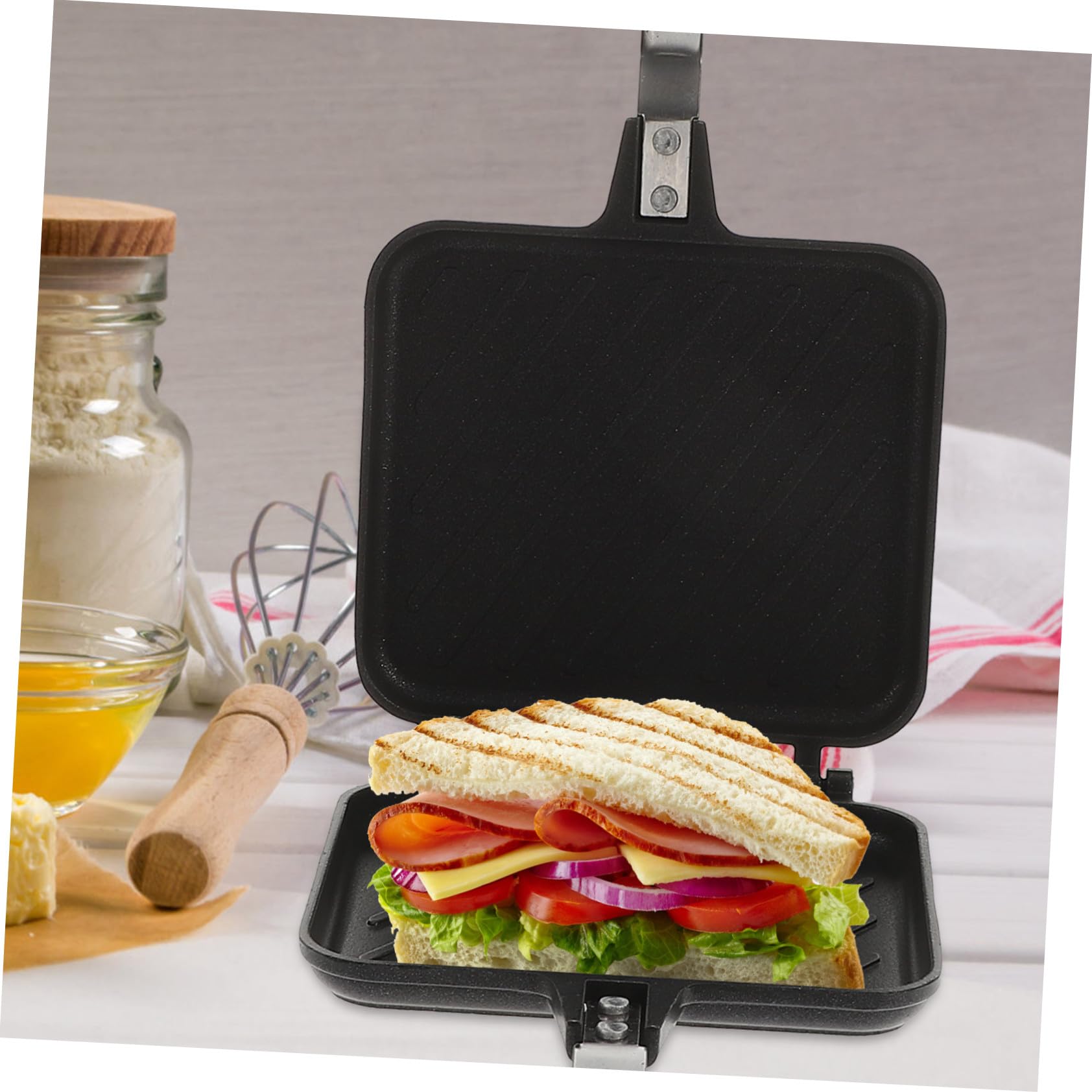 Baluue Sandwichera Desmontable de Aluminio Negro, Doble Cara y Uso como 2 Sartenes, para Sándwiches y Waffles Cocina