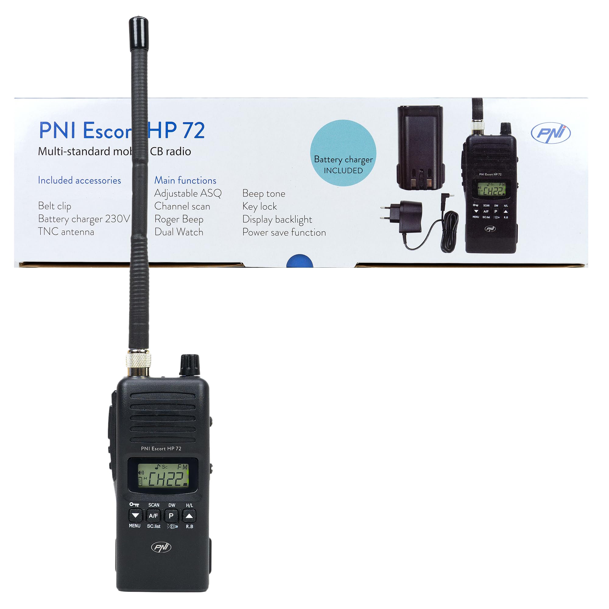 PNI Escort HP 72 Station de Radio Portable 4 W AM-FM ASQ Dual Watch Scan sans Batterie