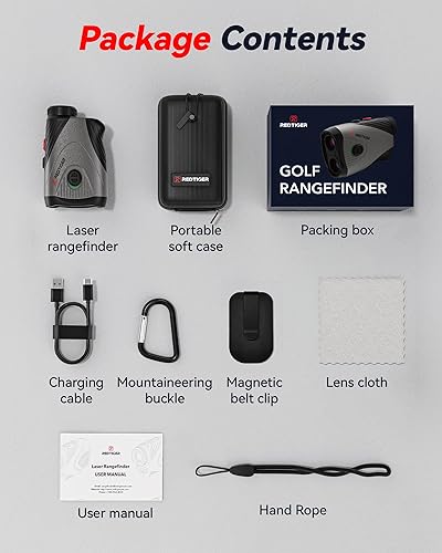 Miniatura 7 de REDTIGER Telémetro láser de golf y caza, aumento 7X de 1200 yardas con pendiente, soporte magnético integrado, vibración de bloqueo de asta de
