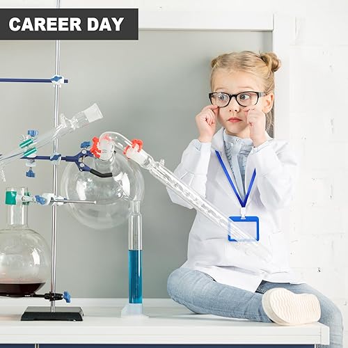 Miniatura 5 de Juego de 18 abrigos de laboratorio para niños, disfraz blanco de científicos con tarjeta de identificación para niños, juego de rol, carrera, día de