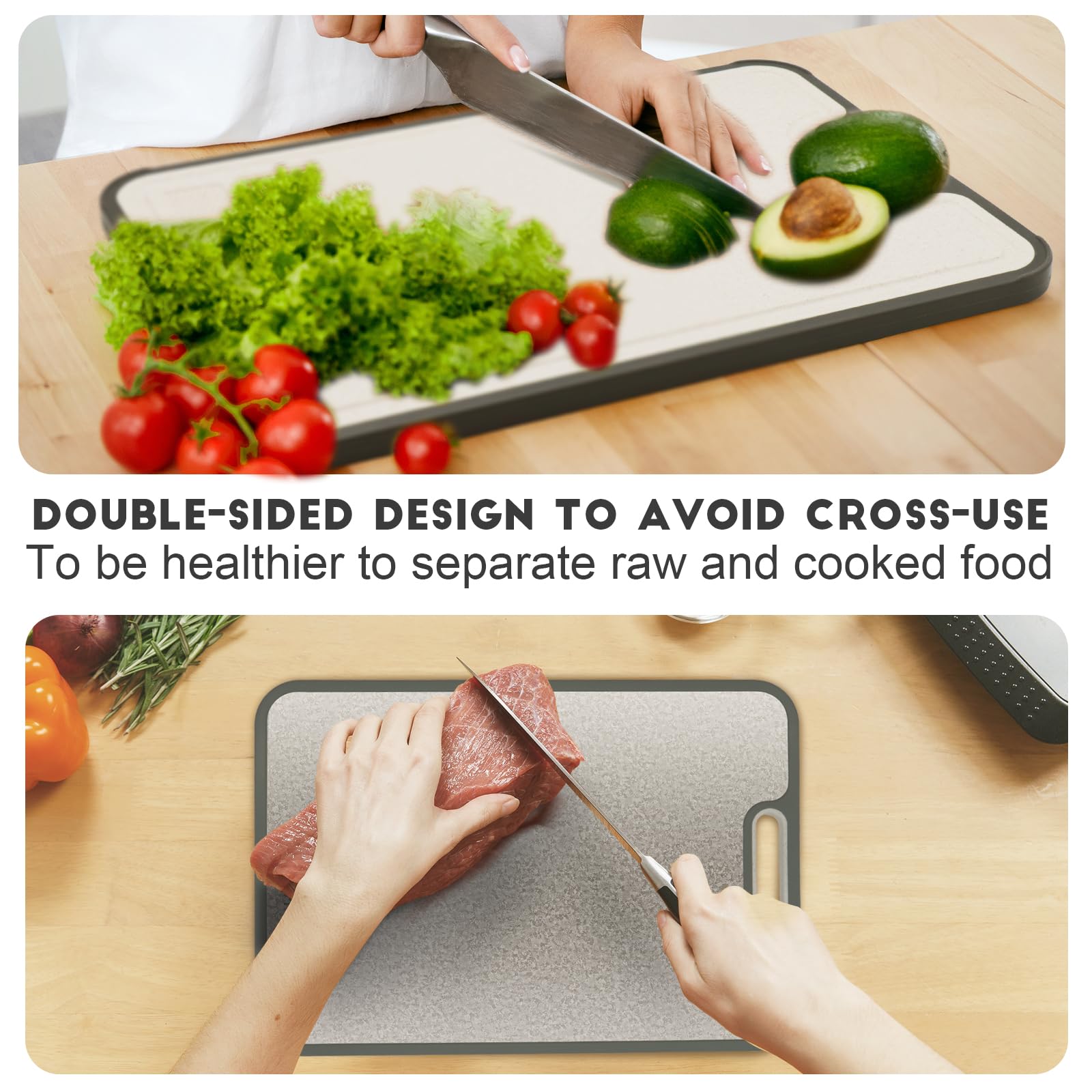 Tabla de cortar de titanio de doble cara para cristalización para cocina, tabla de cortar no tóxica, titanio puro y paja de trigo PP para carne, verduras, frutas