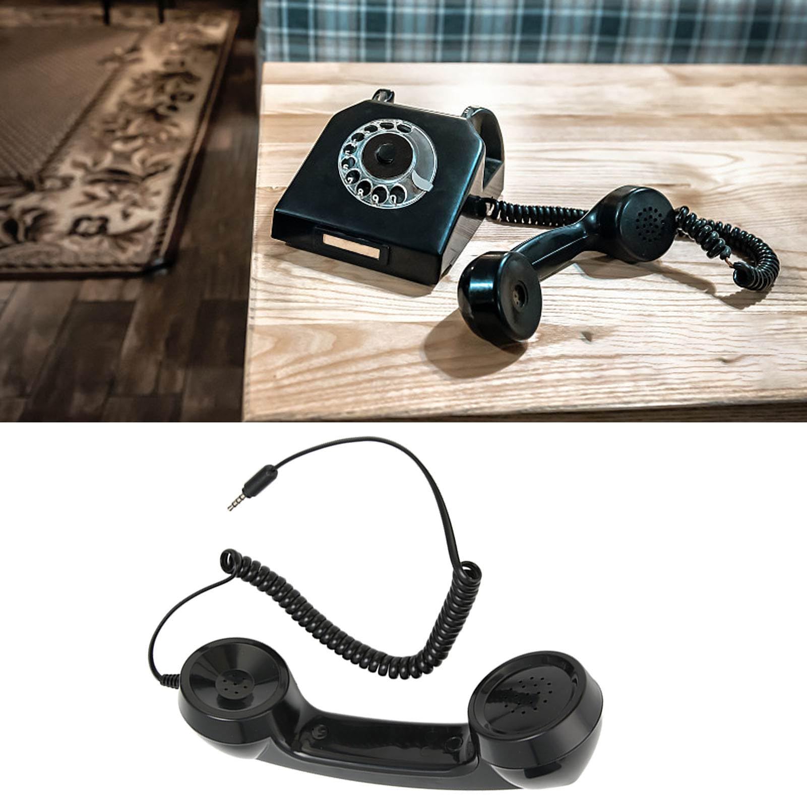 Odbiornik Telefonu Komórkowego, Odporny na Promieniowanie Zestaw Słuchawkowy w Stylu Retro, Czysty Dźwięk z Mikrofonem do Smartfonów (Czarny)
