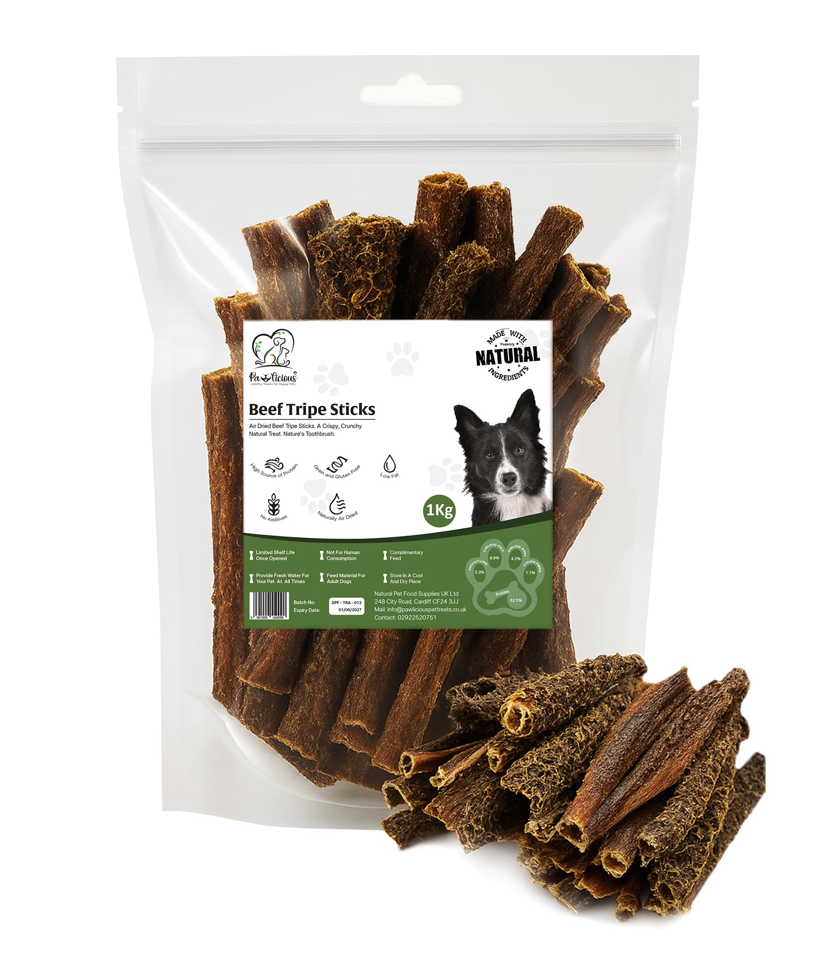 PAWLICIOUS 1 Kg Bag Dried Buffalo Beef Tripe Sticks for Dog Snacks, 100% Natural Air Dried Dog Treat Chews, Protein & Law Fat, Perfect for Sensitive Stomachs Suitable for All Breeds and Size
