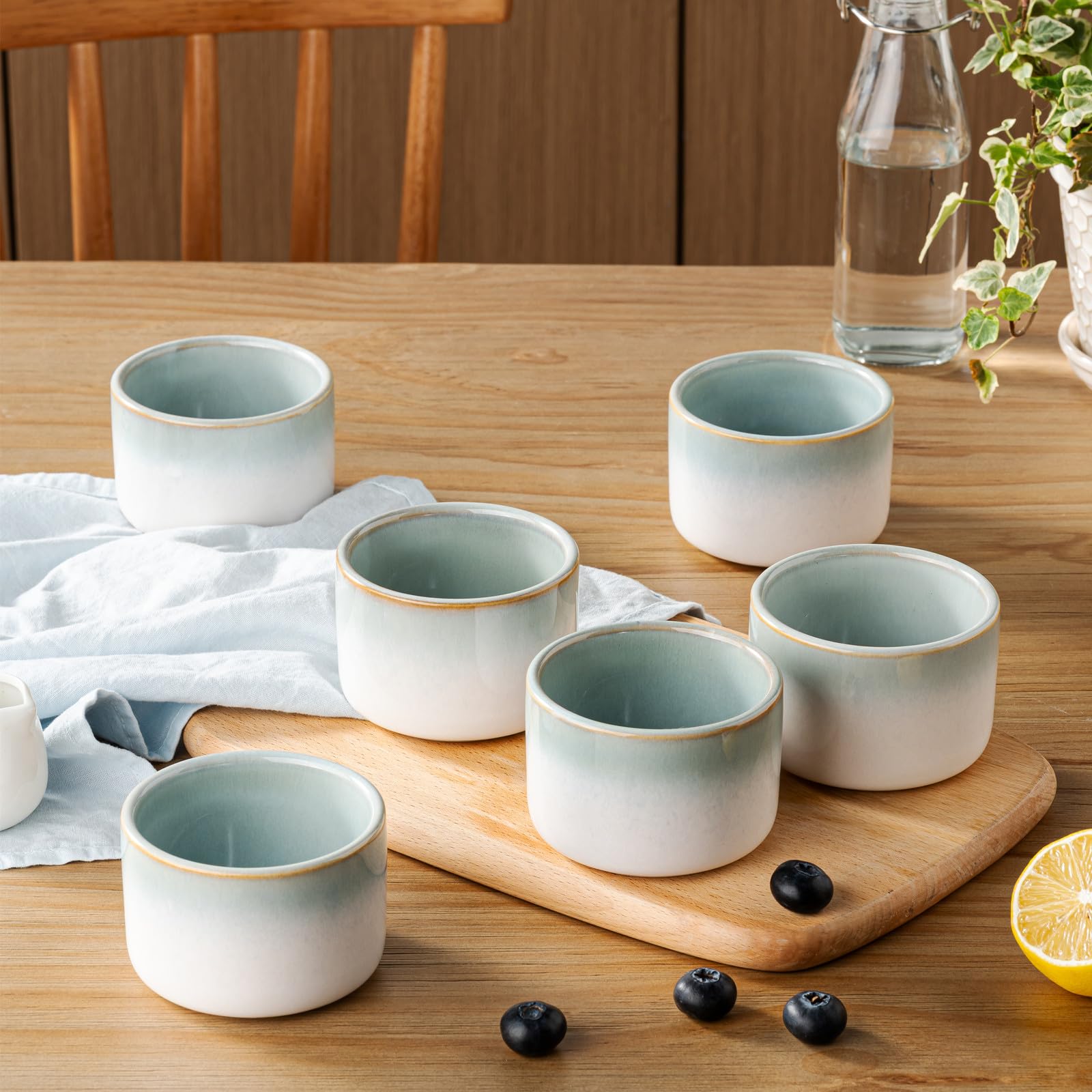UNICASA Lot de 6 caissettes à soufflé en porcelaine pour crème brûlée, 240 ml, pour four et micro-ondes - Bleu
