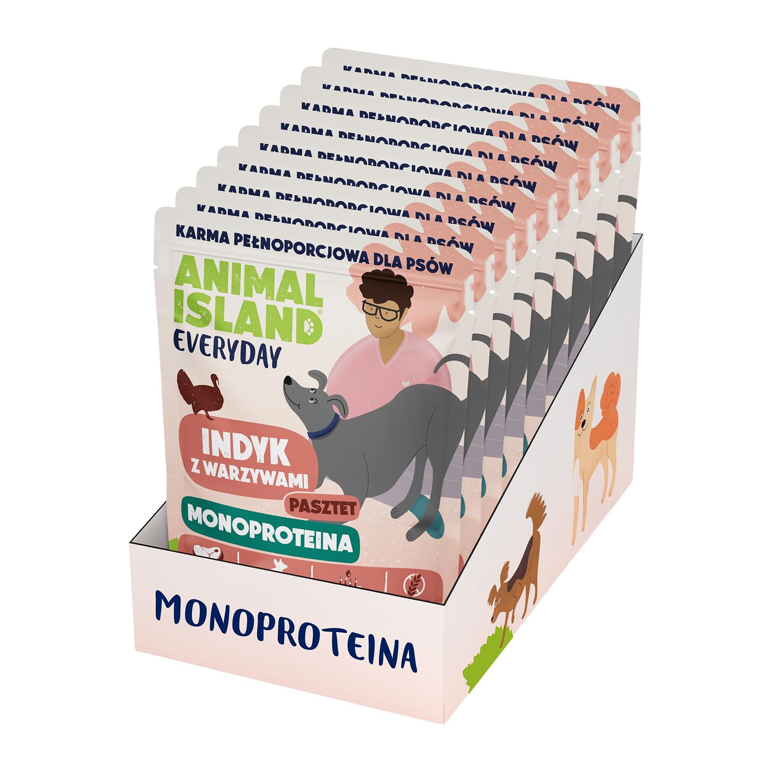 Animal Island Everyday Monoproteina Karma Mokra dla Psa Dorosłego Pasztet z Indyka z Warzywami Saszetka Bezzbożowa Monoproteinowa, 9 x 300g
