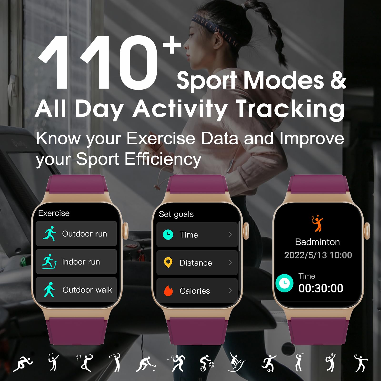 STECEi Reloj Inteligente Mujer con Llamada, 1,85" Smartwatch con 110+ Modos Deportivos, Monitor de Ritmo Cardíaco y Sueño, Impermeable IP68 Inteligente con DIY Esfera Reloj, Podómetro, Rojo Vino