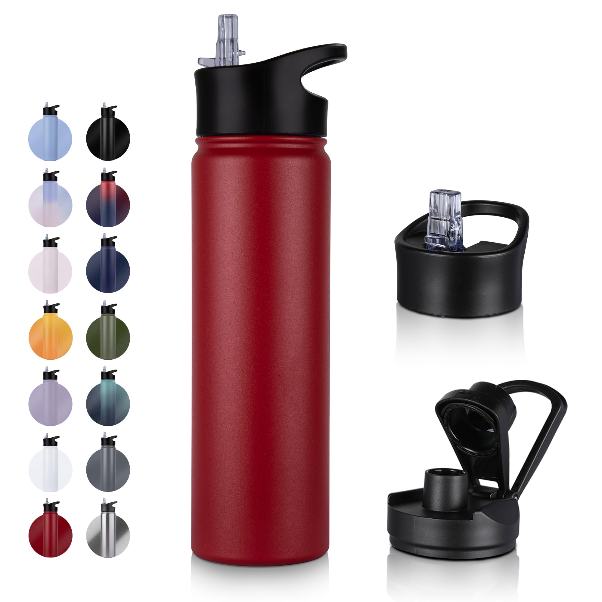 UMBFUN Insulated Water Bottle, 750ml 2 Lids (Straw Lid and Spout Lid)