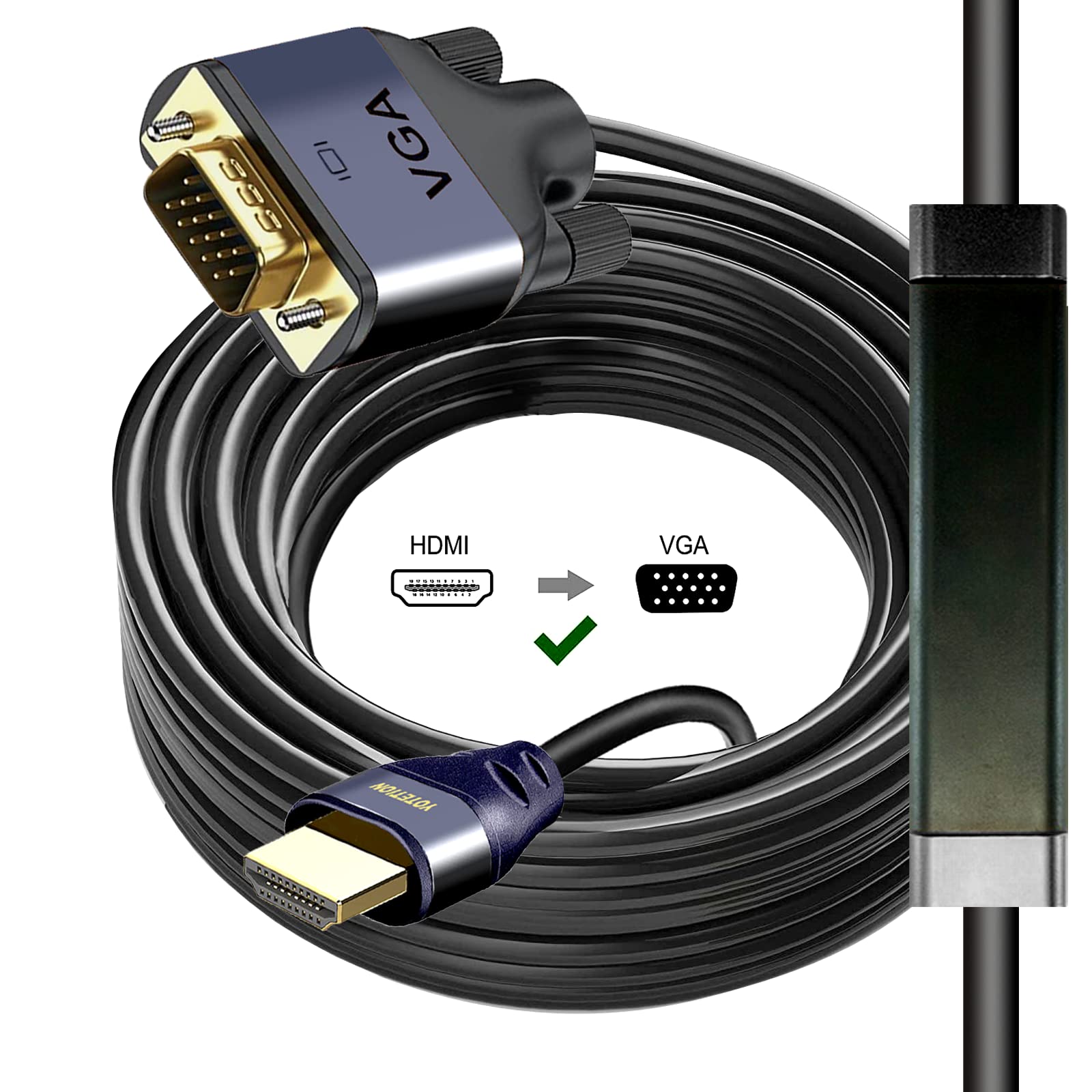 Câble HDMI vers VGA avec IC, HDMI vers VGA plaqué or compatible avec ordinateur, ordinateur de bureau, ordinateur portable, PC, moniteur, projecteur, HDTV, Raspberry Pi, Roku, Xbox et plus