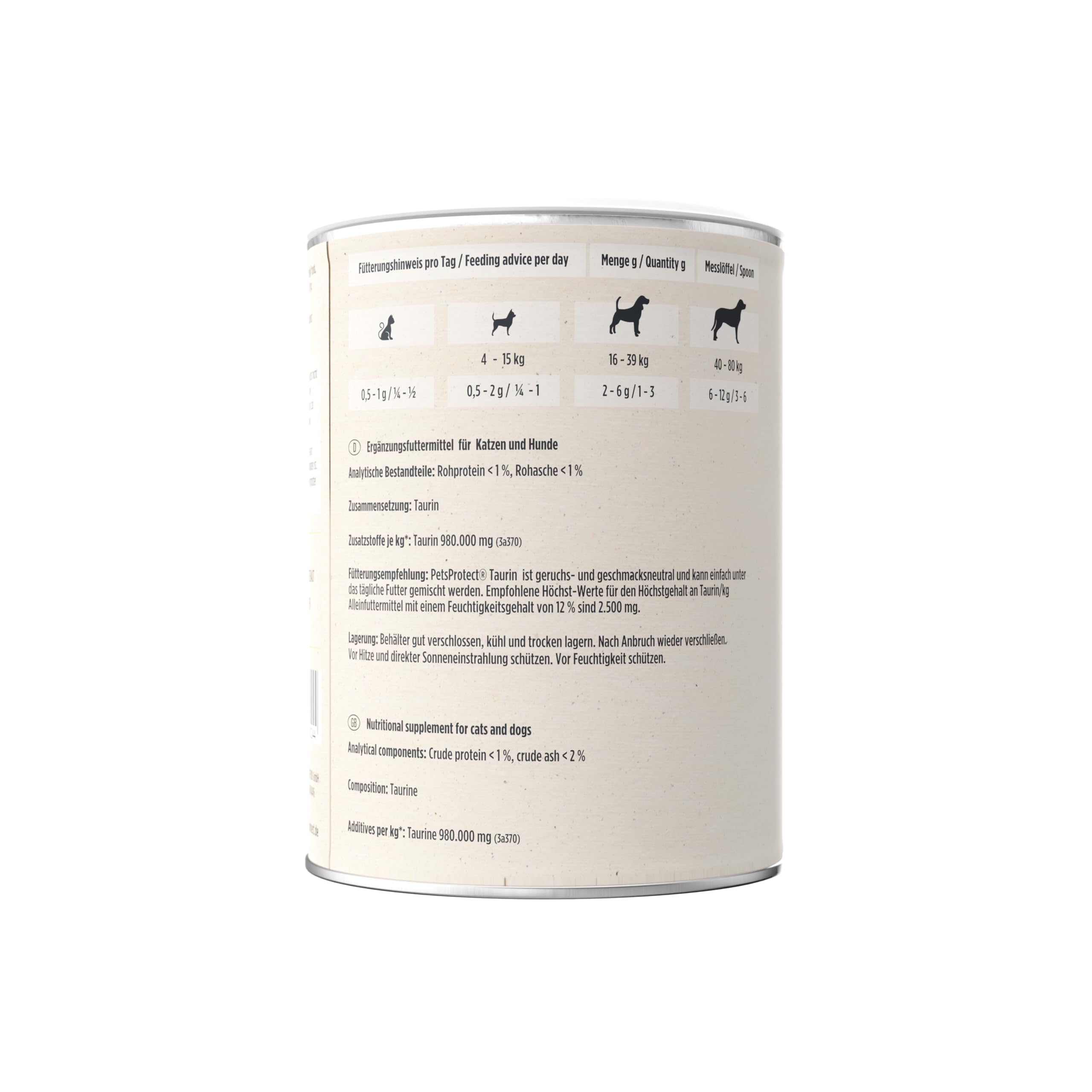 Pets PROTECT Pets Perfect Taurine Powder 150 g, Adatto a Cani e Gatti di Tutte Le età, Supporta la Normale Funzione oculare, promuove la vitalità e la Normale Funzione cardiovascolare