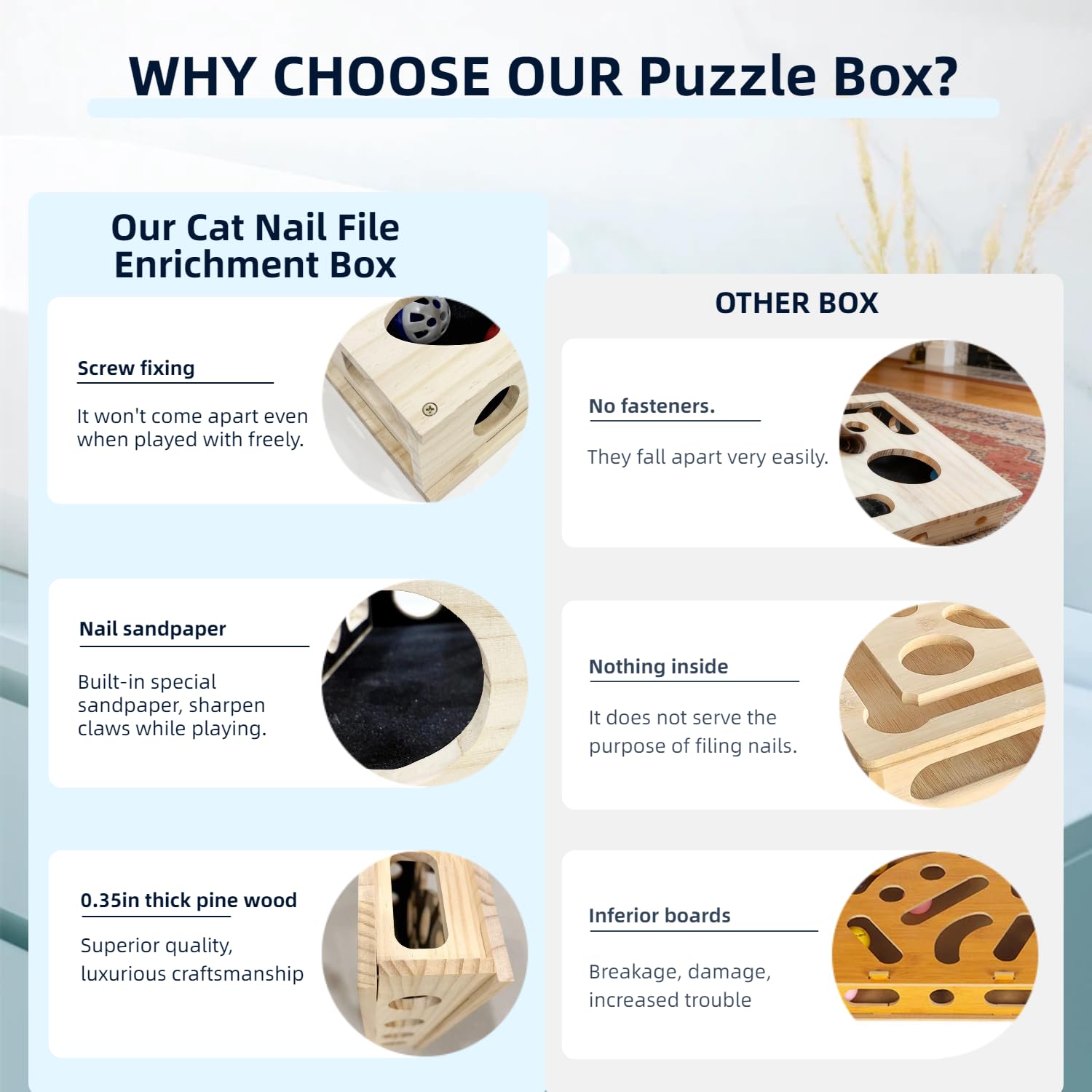 Lima per unghie per gatti, per arricchire i graffi, puzzle giocattolo con carta vetrata e sfera a campana, lima per unghie antistress per gatti