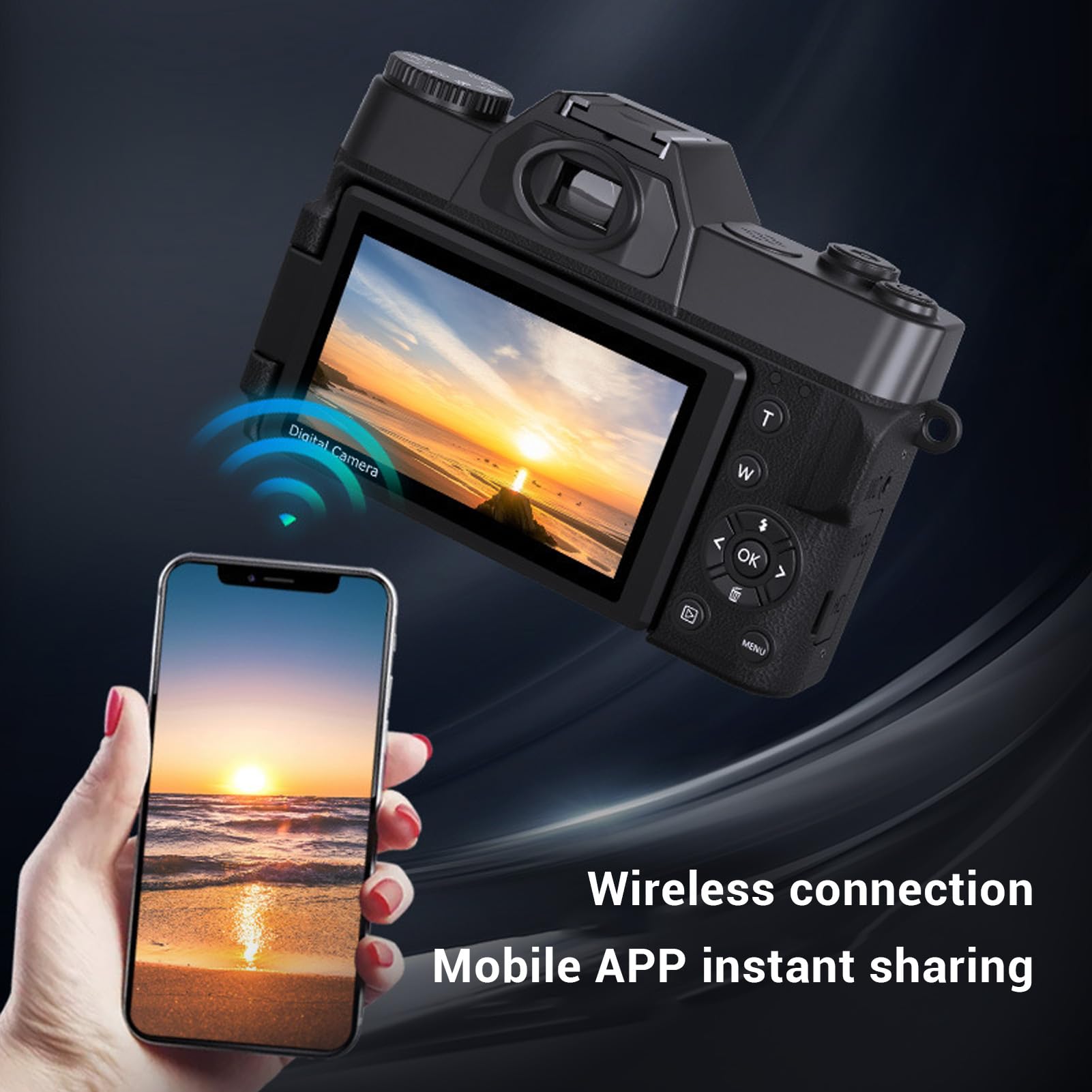 Cámara Digital Vlogging, 56MP 4K WiFi con Pantalla Giratoria 270°, Zoom Digital 16X, Compacta para Viajes y Fotografía