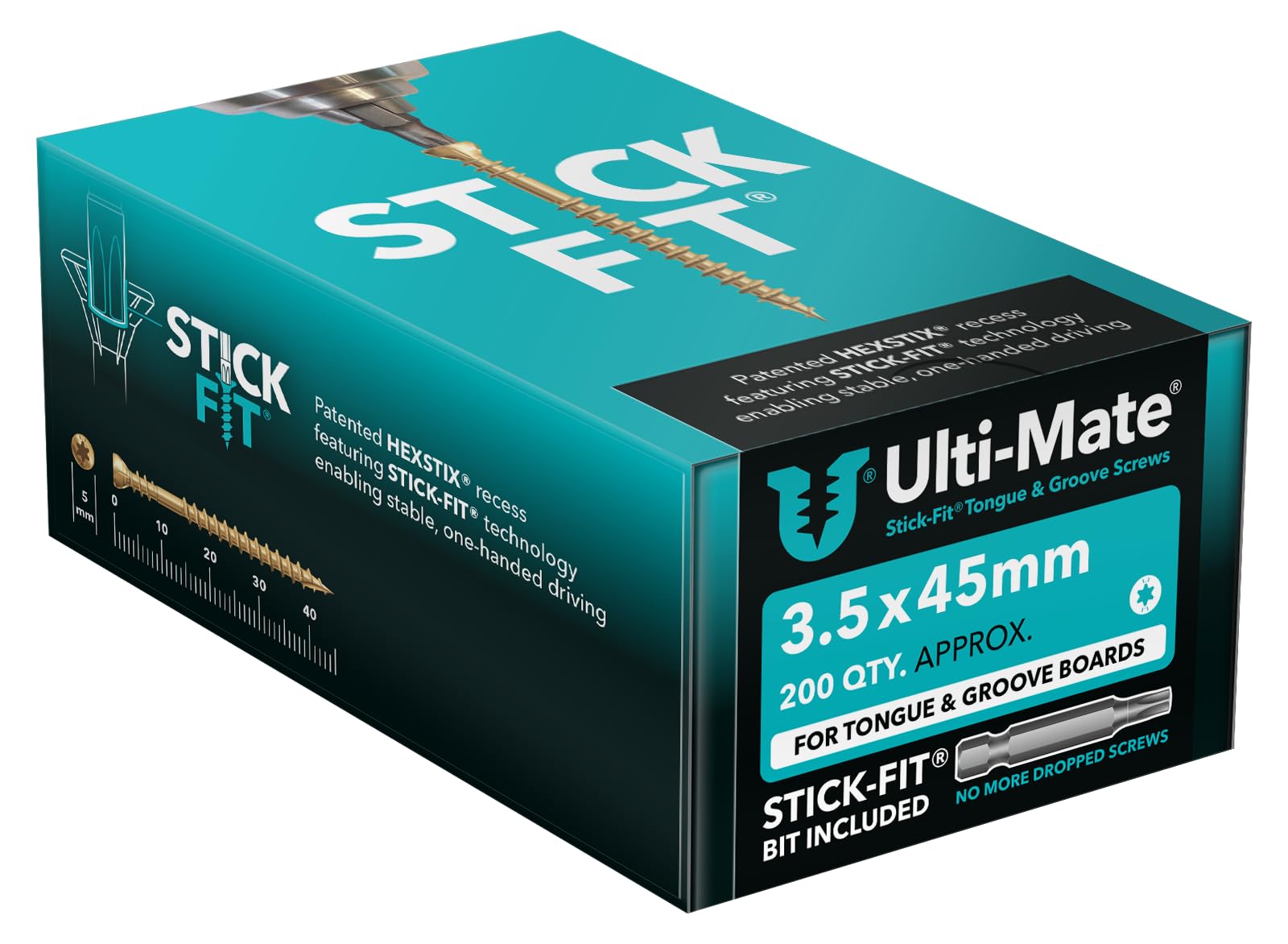 Ulti-Mate Stick-Fit Tongue & Groove Woodscrews - 3.5 x 45mm (Box 200 Screws)