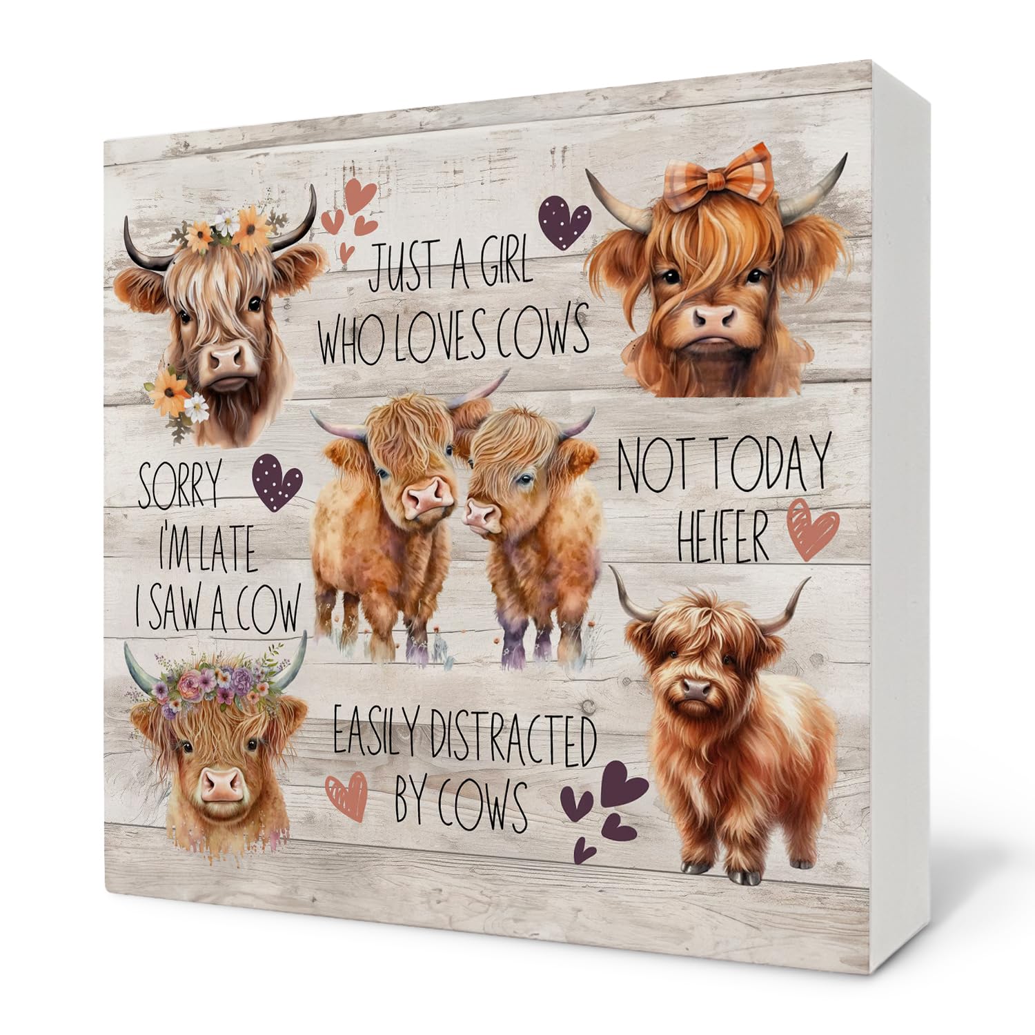 Nvotell Highland Cow Wooden Sign - Highland Cow Bathroom Kitchen Nursery Decor, Farmhouse Cows Decor for Girls Room, Just a Girl Who Loves Cows Wooden