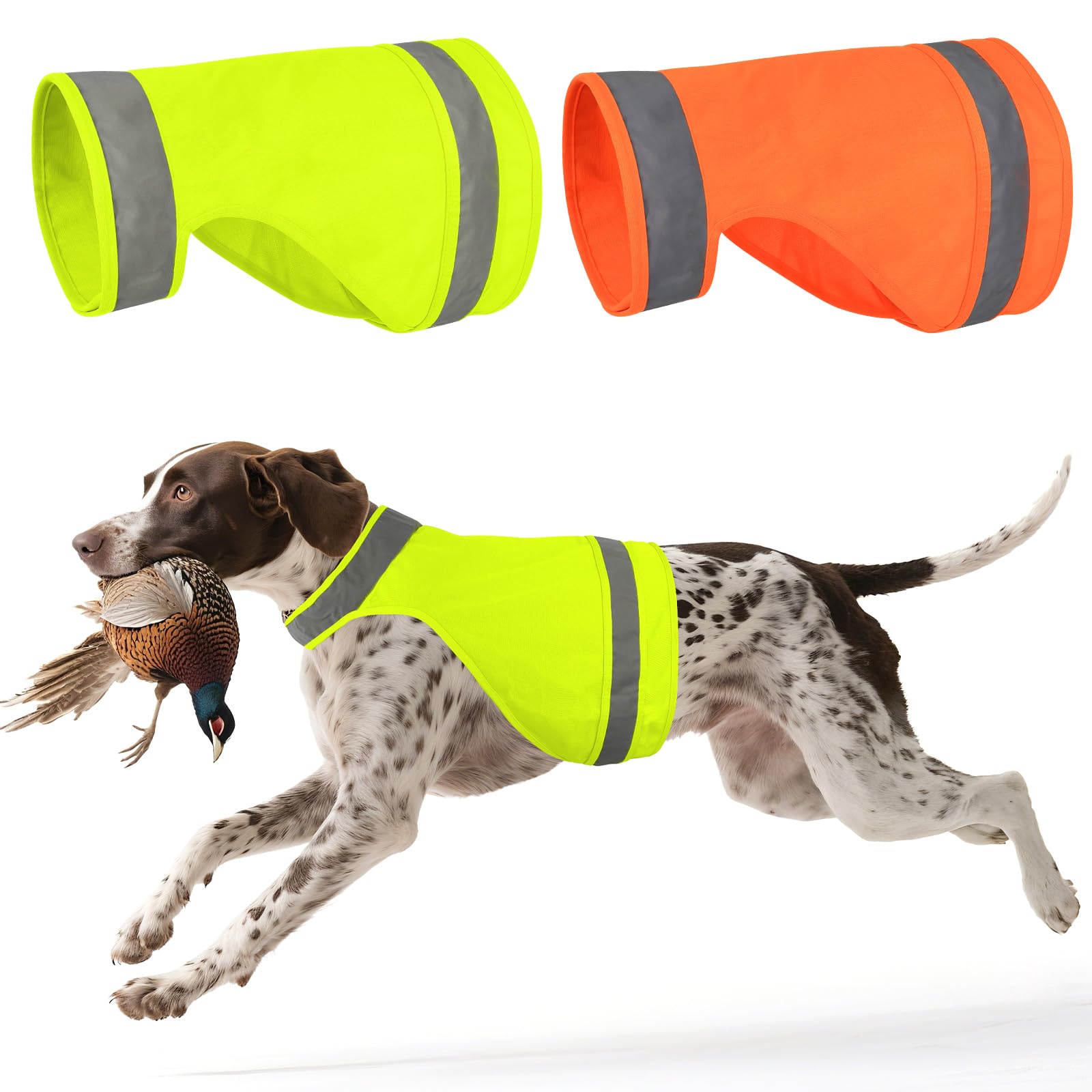 2 Stück Hunde-Jagdweste, reflektierende Sicherheitsweste, verstellbar, hohe Sichtbarkeit, macht Ihren Hund sichtbarer und sicherer vor Jägern, fluoreszierendes Grün und Blaze-Orange, Größe M