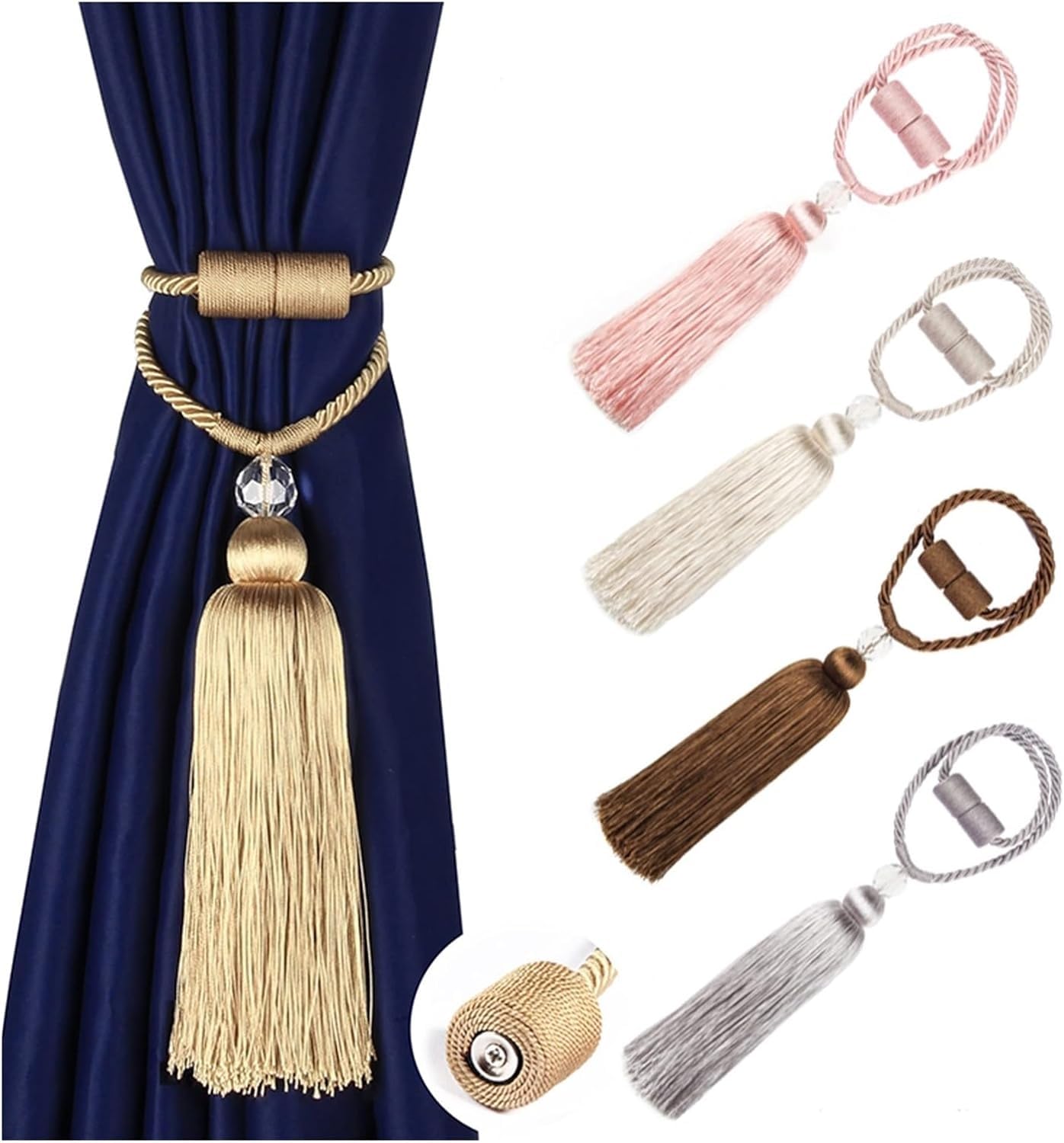 Zasłony, sznurki 2Pc Curtain Tieback Tassels Hanging Ball Gold Home Decor Tieback Magnet Buckle Rope Holdback Akcesoria do zasłon(Coffee)
