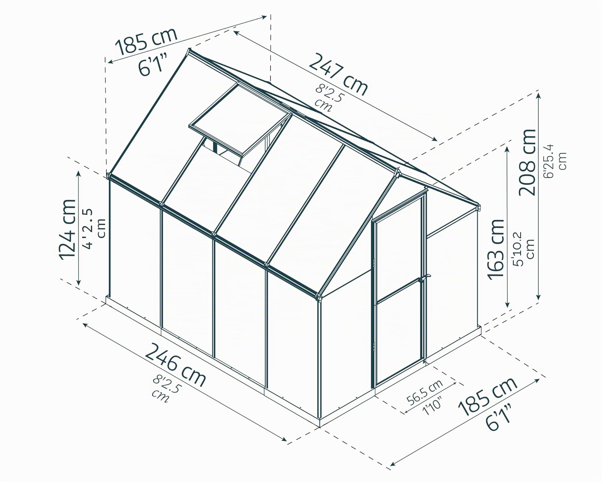 Canopia by Palram Gewächshaus klein Mythos 6x8 Treibhaus 247x185 cm Aluminium Grau Tomatenhaus Polycarbonatplatten UV-beständig