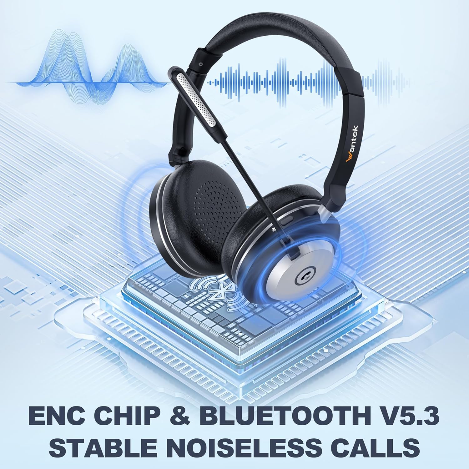Wantek Bezprzewodowy zestaw słuchawkowy z mikrofonem, zestaw słuchawkowy Bluetooth ze stacją ładującą, bezprzewodowe słuchawki z mikrofonem i adapterem USB, do komputera, laptopa, drużyny, biura, zoom