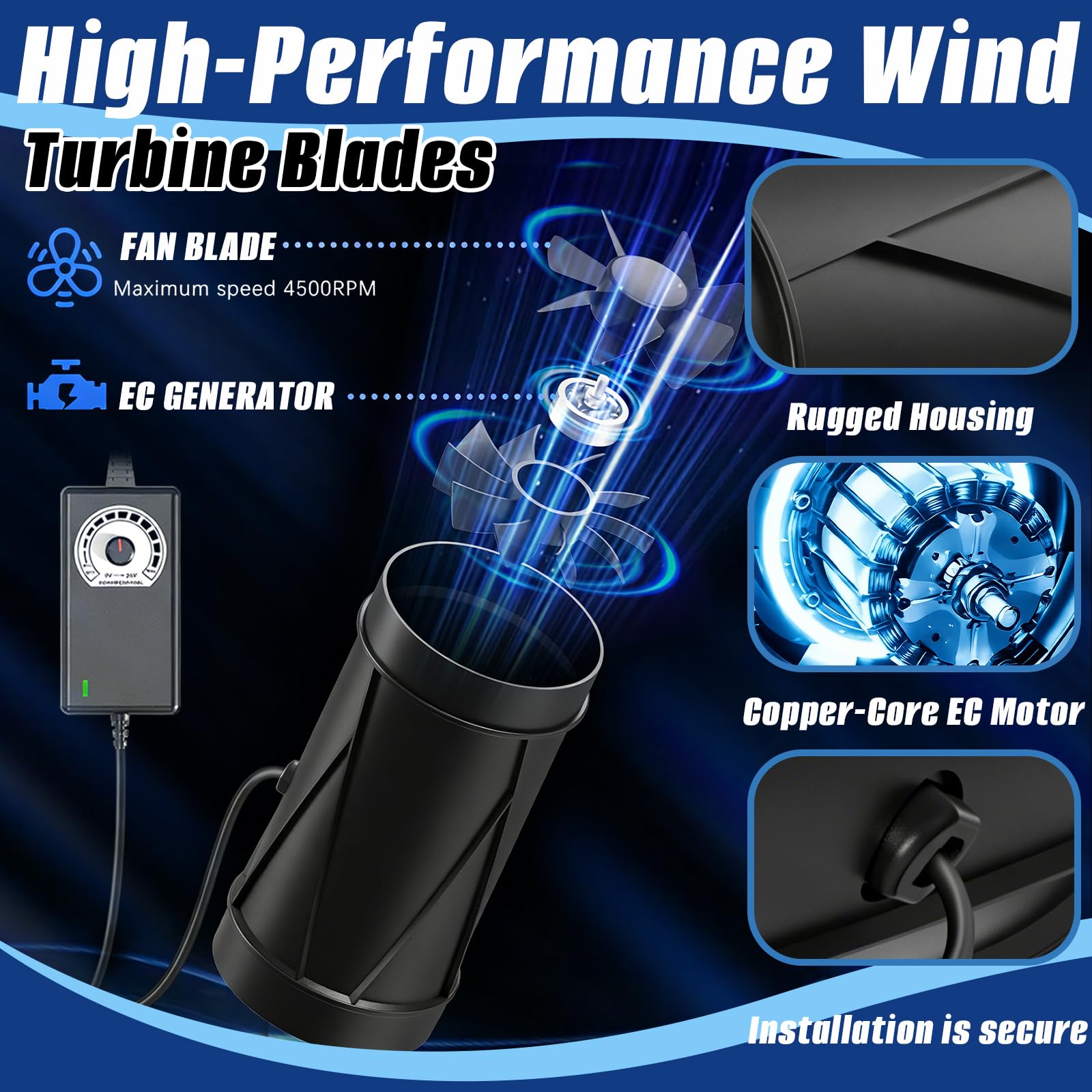 Ventilador De Conducto 150 mm, Extractor De Aire 587 m³/h con Regulador De Velocidad 22W Bajo Consumo 3000 RPM Silencioso Ventilador En Línea Para Cultivo Interior Sótano Cocina Baño Impresión 3D