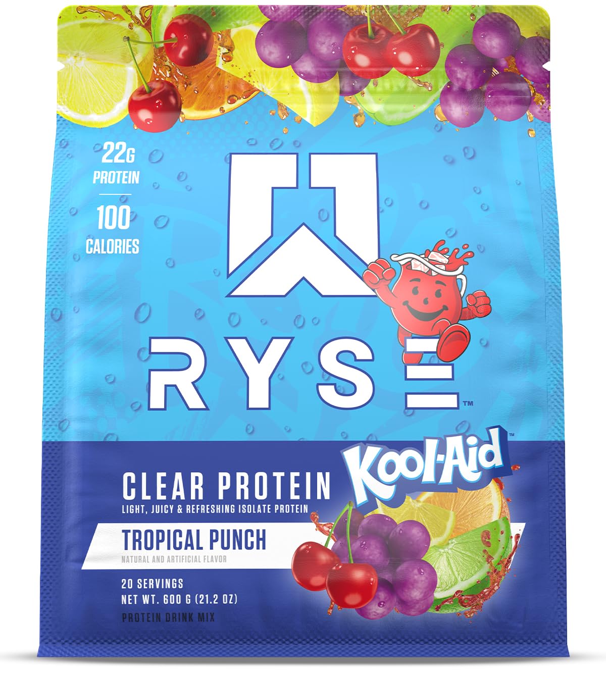 RYSE Up Supplements Whey Isolate em Pó 22 g Kool-Aid Tropical Punch 20 porções