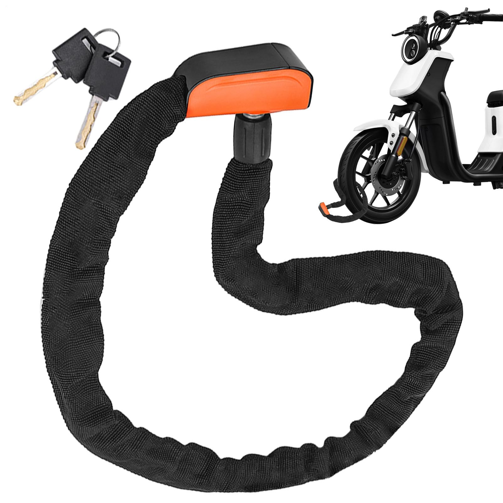 Bicycle Chain Lock - ABS Construction Iron Zinc Alloy Anti Theft Copper Key Mechanism Heavy Duty Foldable Long Link Chain | Mountain Bikes, Electric Bicycles, Scooters, Motorcycles