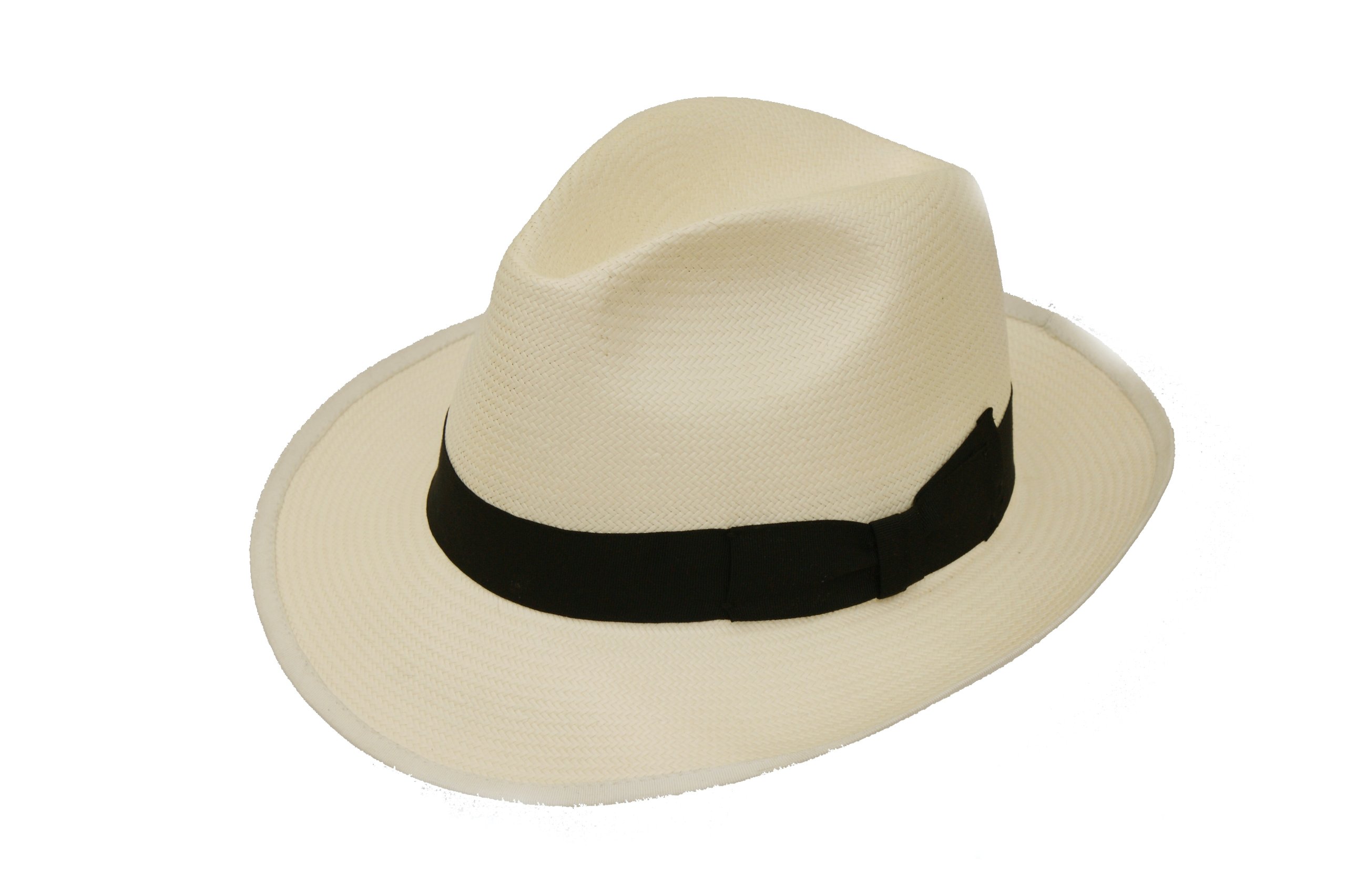 DH Unisex Packable Genuine Panama Fedora Trilby Hat with Black Band and Wider Brim (Large)