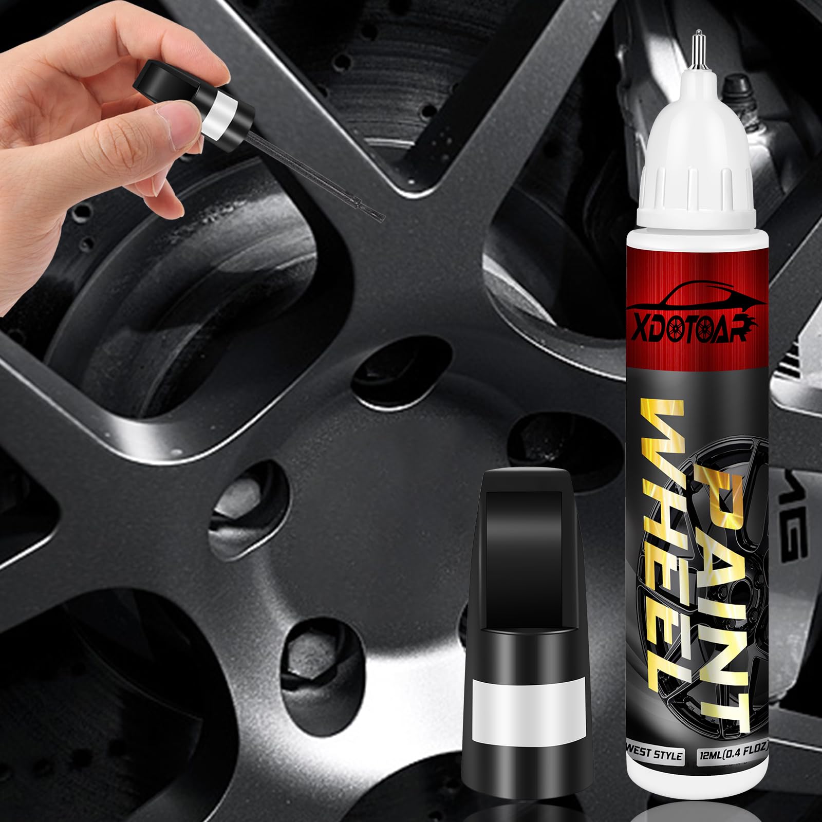Dark Gun Gray Rim Touch Up Paint, Efficient Car Wheel Scratch Repair for Tesla Model Y 3 X S, Color Accurate, Long lasting Adhension, Quick Drying, Easy to Use, Two in One, Resists Water, Uv Rays