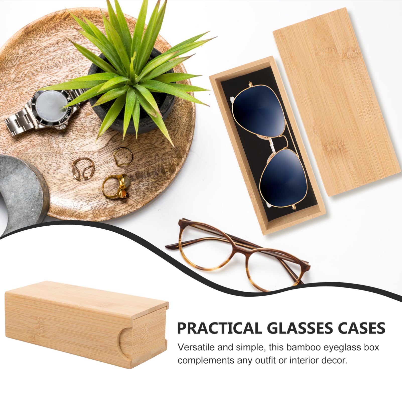 BESTYASH Estuche De Bambú Para Gafas Largo Pararse Estuche De Gafas Múltiples Soporte Para Gafas Duro Funda De Gafas De Sol Para Mujer Funda Para Gafas De Sol Con Visera De Coche