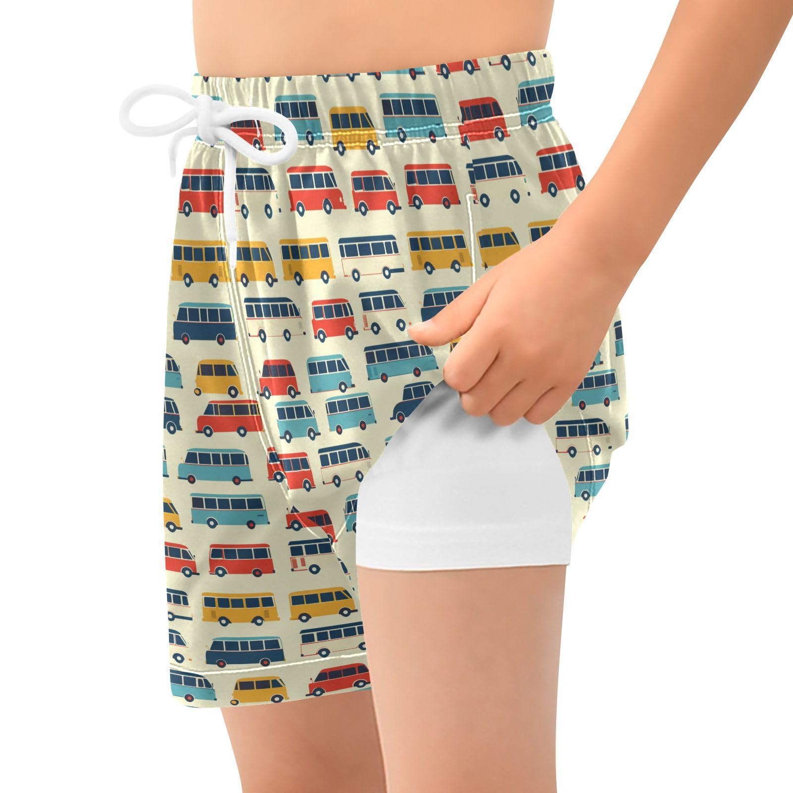 boy Swim Trunks Cute Bus Cars Vehicle Boys' Swim Trunks Beach Shorts Quick Dry Swimsuit Multicolor