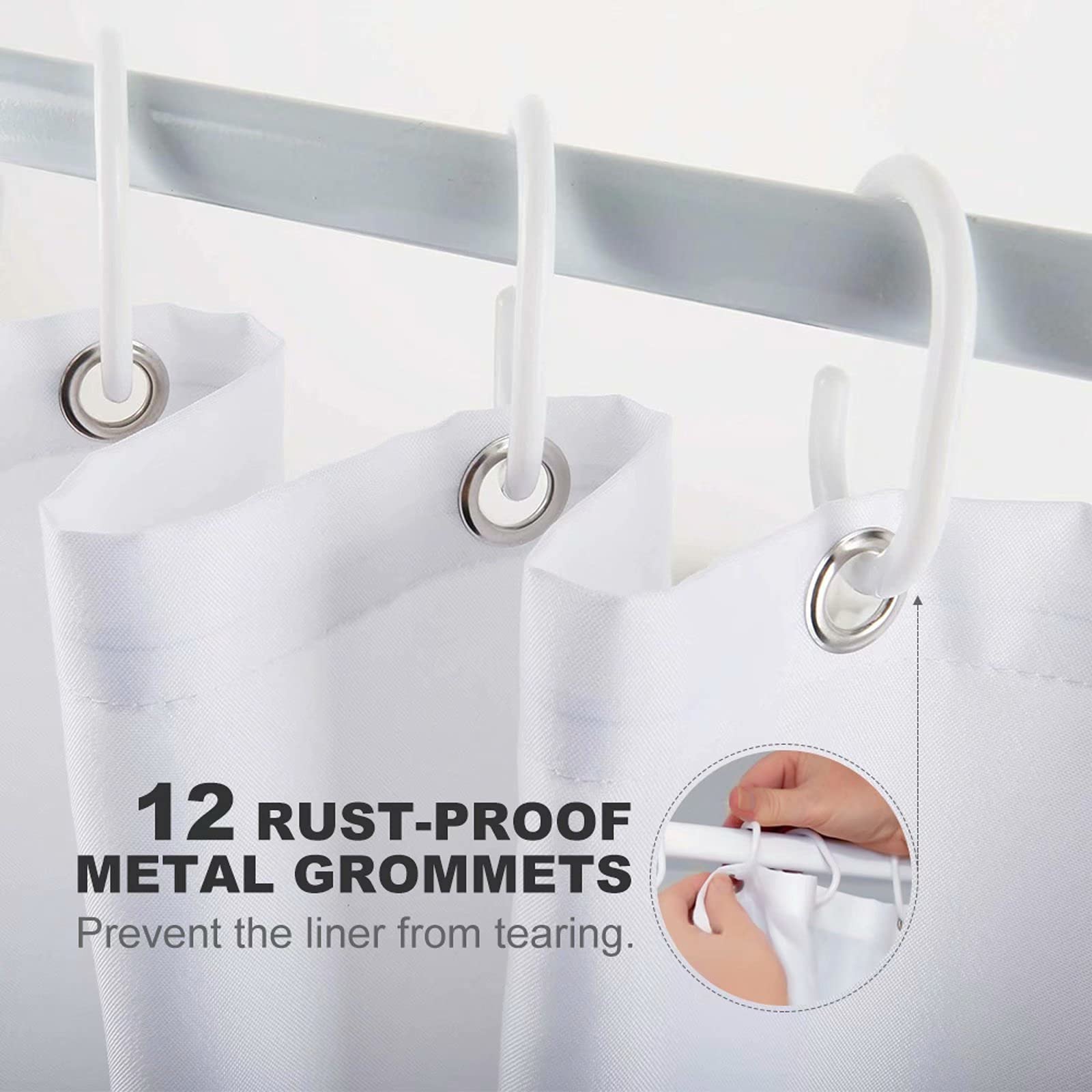 FINECITY Duschvorhang Mit Baumzweig-Druck – Silber-weiß, 183x183 Cm, Mit 12 Haken