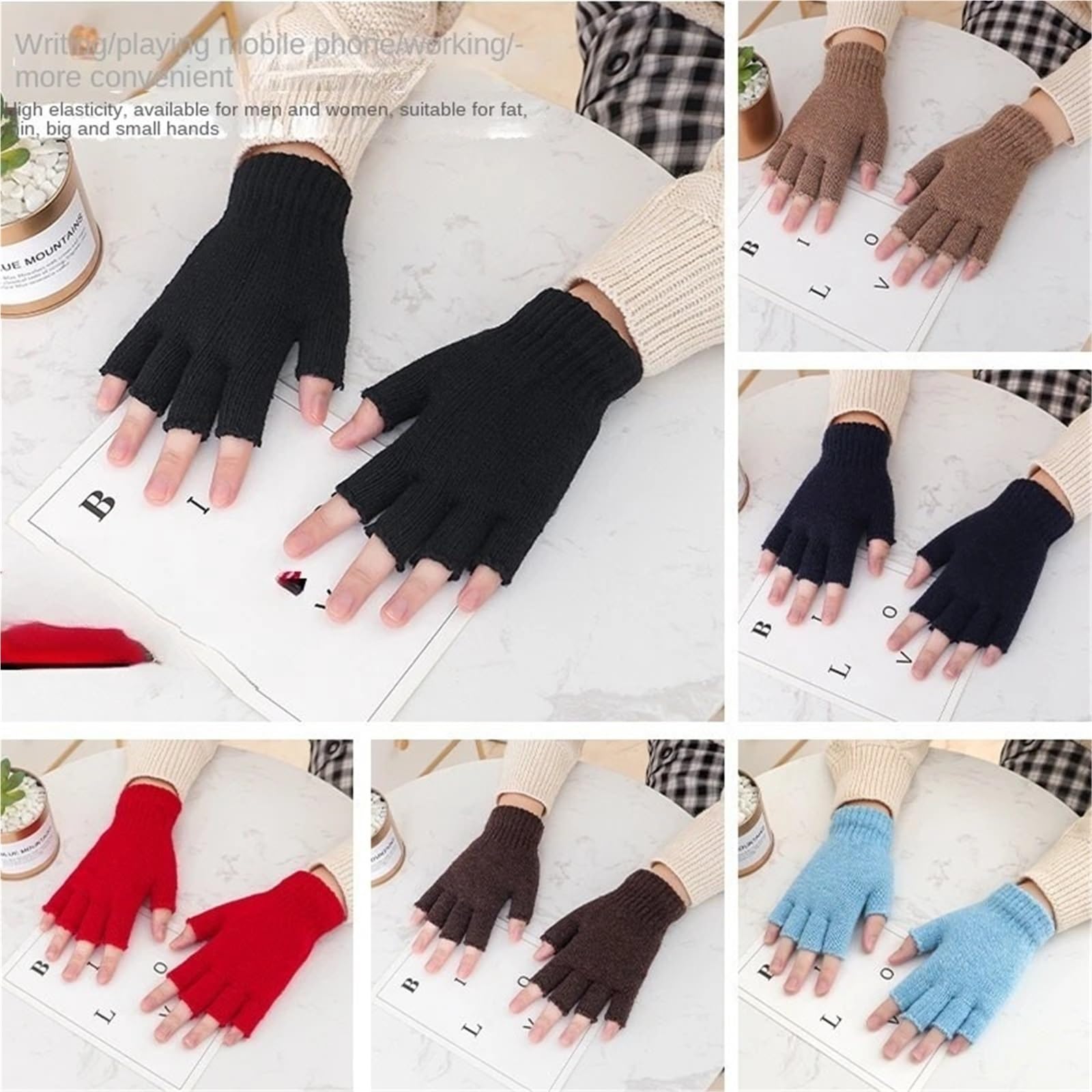 Guantes Térmicos Sin Dedos 1Pair Black Half Finger Fingerless Gloves For Women And Men Wool Knit Wrist Cotton Winter Warm Workout
