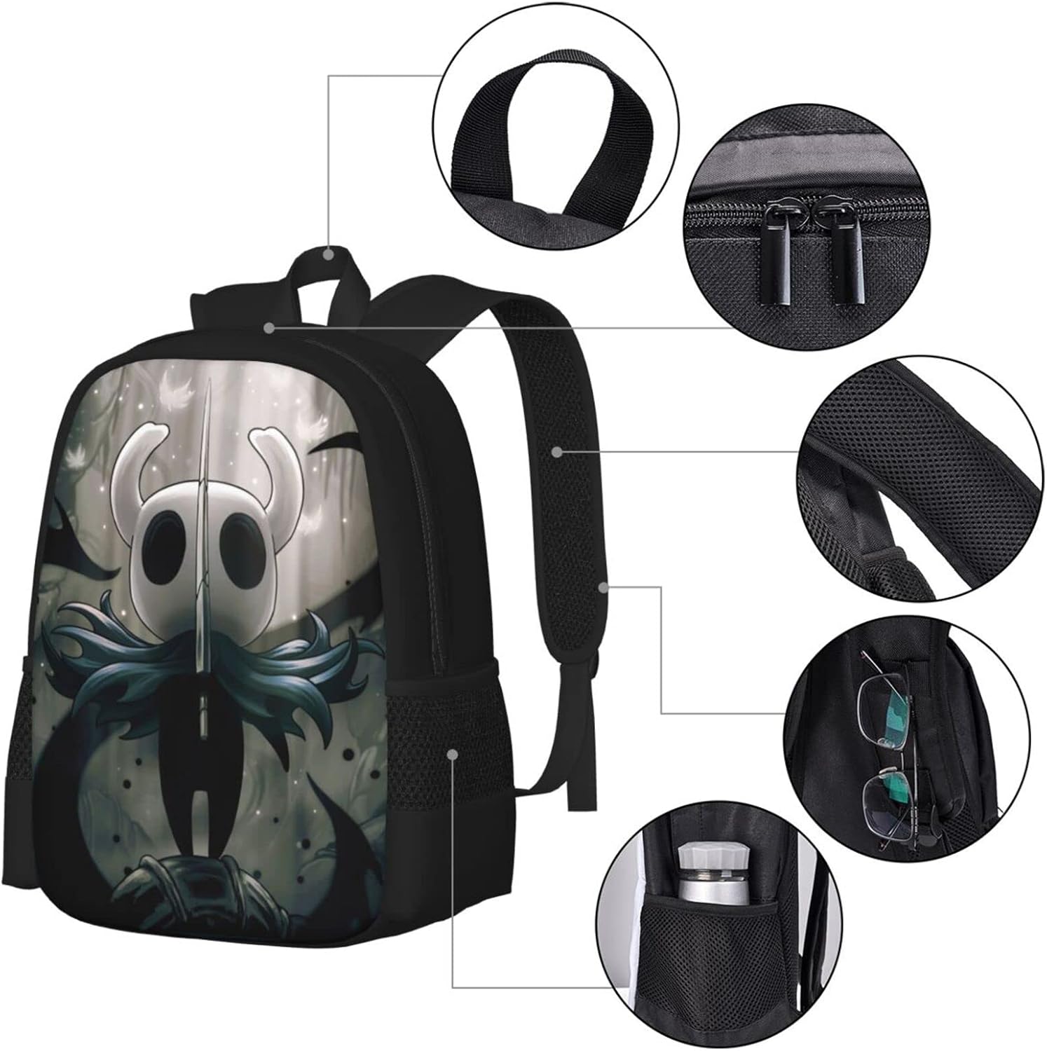 Casual Backpack Hollow_Dark_Knight Large Capacity Schoolbag Shoulders Bag Daypack For Adults And Children