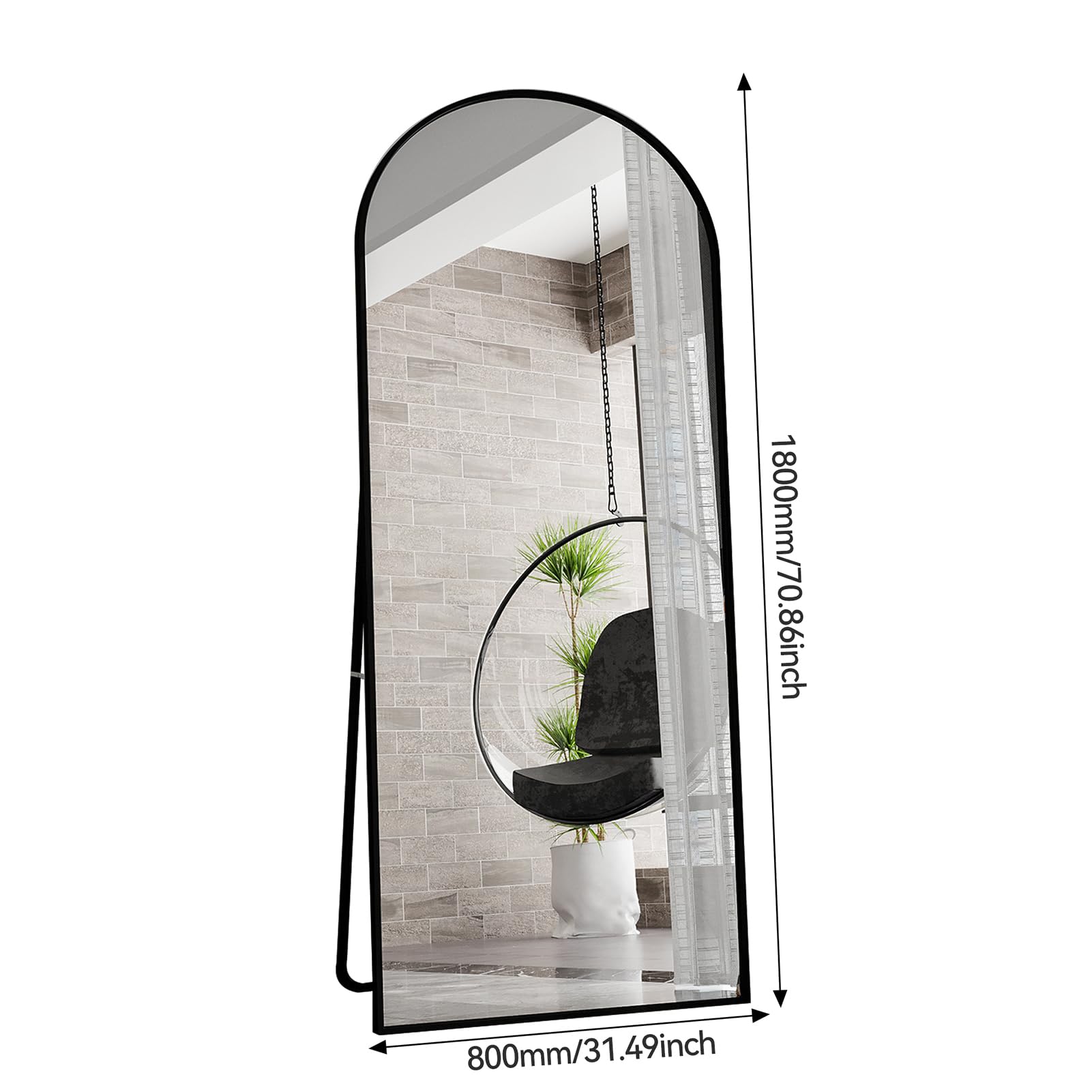 Générique Specchio su piedistallo 180 x 80 cm, ad arco a specchio a tutta lunghezza, specchi ad arco con cornice in metallo, supporto, specchi su piedistallo inclinato o appeso per soggiorno, camera