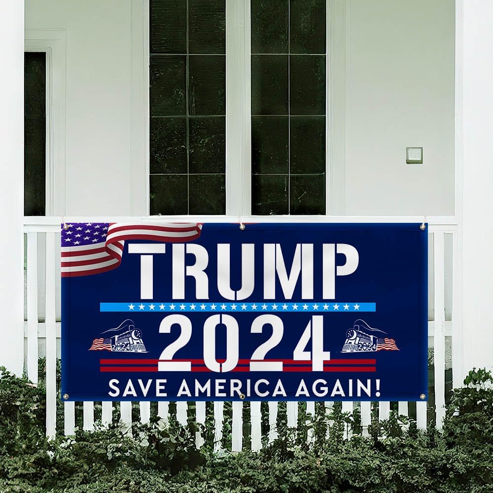 American Banner Flag-Trump 2024 Save America Again, Trump Train Fence Banner TPT668FB, 6x3 ft-Decorative Indoor Outdoor Yard Sign