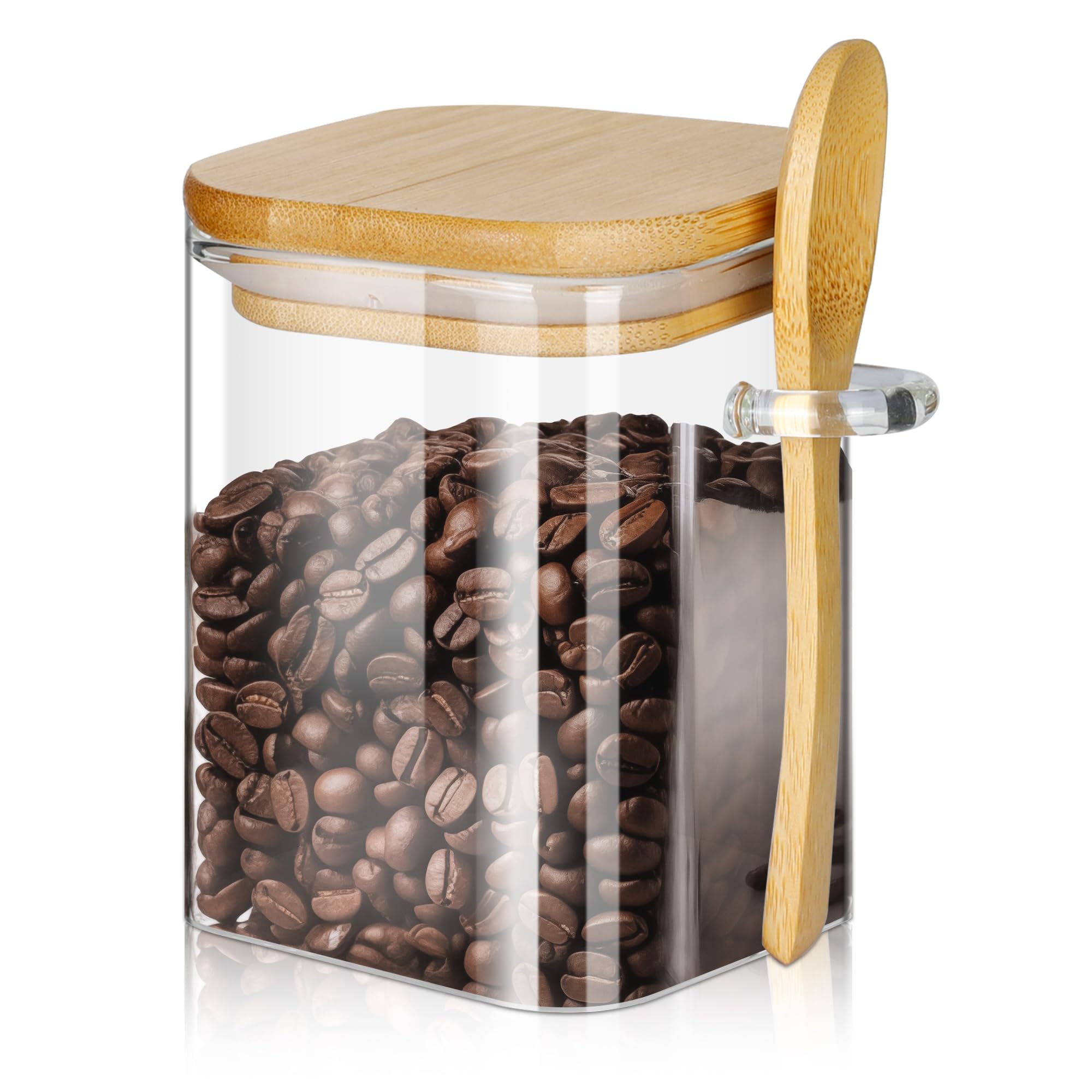 Glass Jars with Bamboo Lids and Spoons, 16 oz Glass Storage Containers with Lids for Dry Food Storage Sugar, Coffee, Nuts, Cookie, Candy, Tea, Airtight Kitchen Canisters Spice Jars