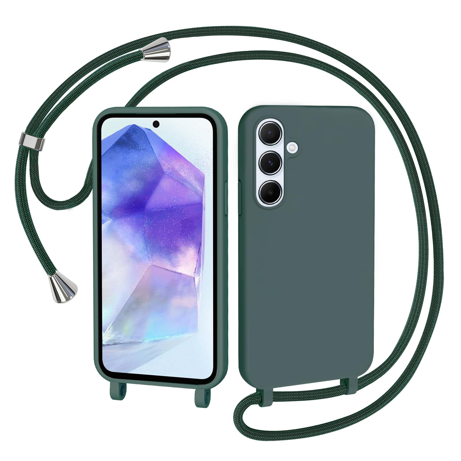 AOMYKE Handyhülle für Samsung Galaxy A55 5G Hülle mit Band, Handykette Samsung Galaxy A55 5G Hülle zum Umhängen Schutzhülle mit Kette Kordel Weich TPU Liquid Silikon Case