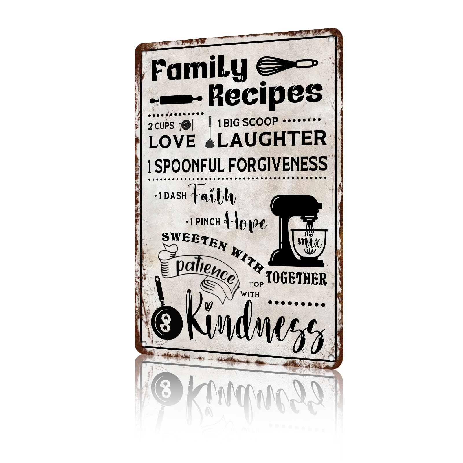 Anceky Family Recipes Tin Sign Vintage Metal Tin Signs Wall Decor for Living Room Backyard Garden Garage Bar 12×16 Inch
