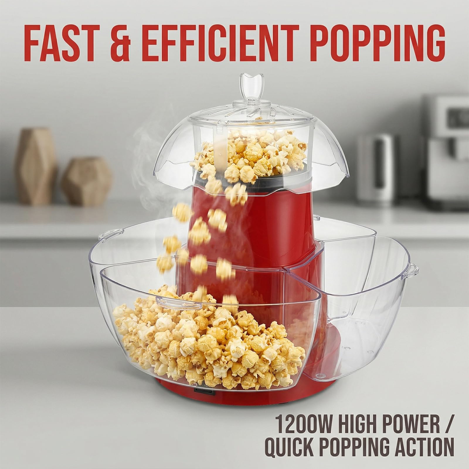 Popcorn maker elettrico da 1200W, con ciotola rimovibile e misurino | Macchina per Popcorn ad Aria Calda Senza Olio, Macchina Veloce per Snack Fatti in Casa per Serate Cinema in Famiglia