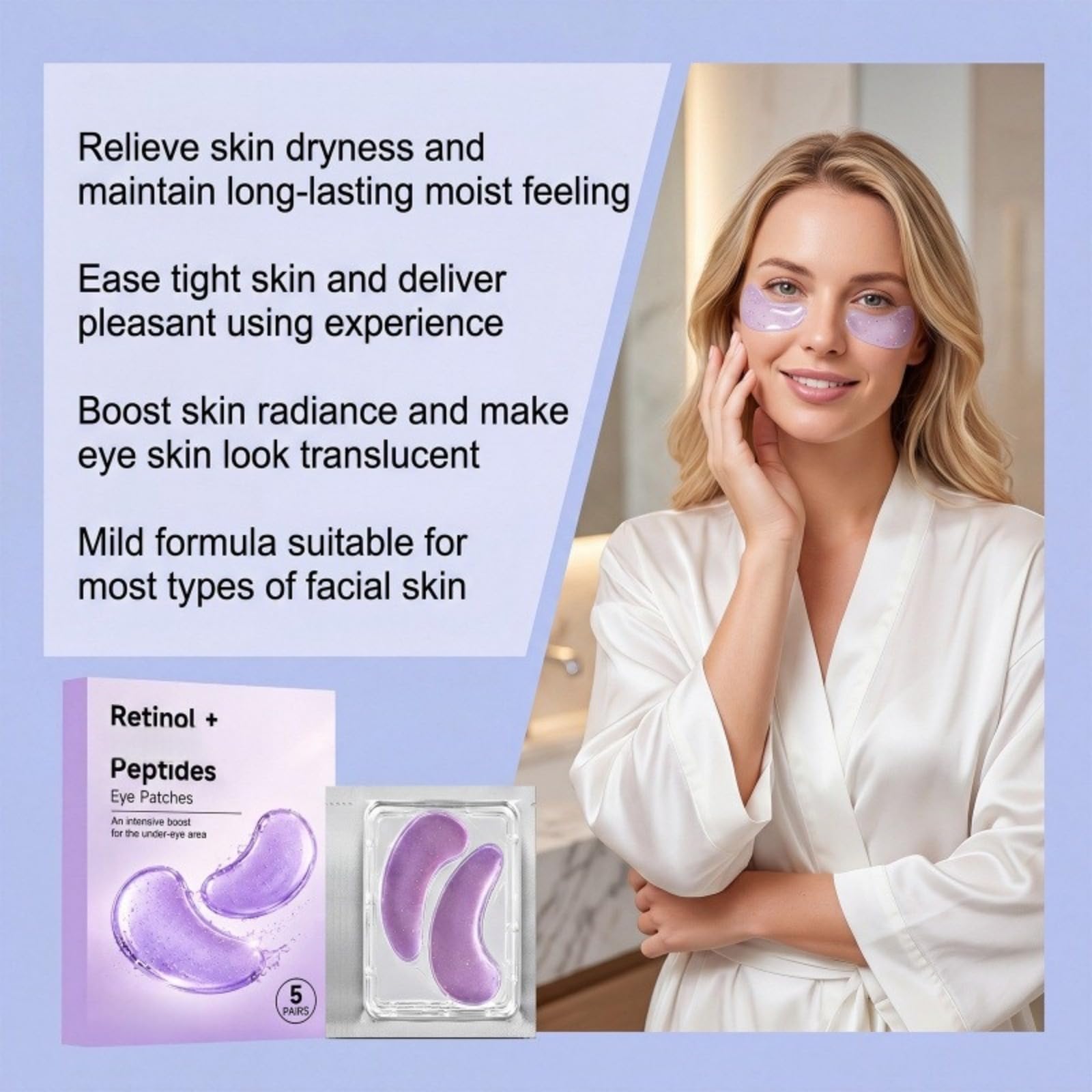 Augen-Gel-Pflaster, vegan, tierversuchsfreie Augenpflege, | Augenmaske, gegen Augenringe, aus Gel – unter den Augen, Anti-Vegan & Cruelty-Free, Patch angereichert mit Kollagen und Retti