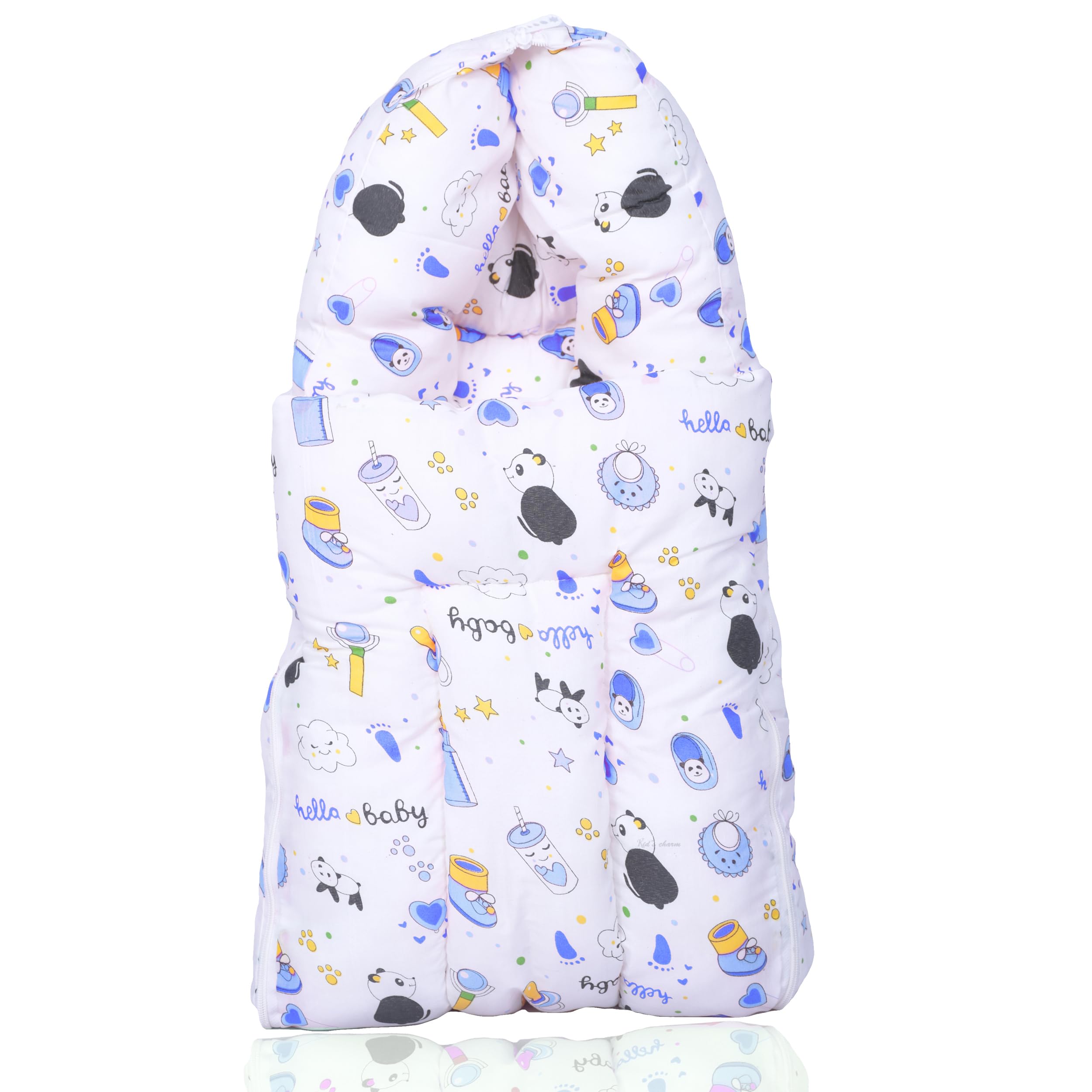 Infans Mini Panda Mini 3 in 1 Baby's Cotton Bed Cum Carry Bed Printed Baby Sleeping Bag-Baby Bed-Infant Portable for Unisex Easily Portable, Light Weight Carry for New Born 0-4 Months Old(Blue)