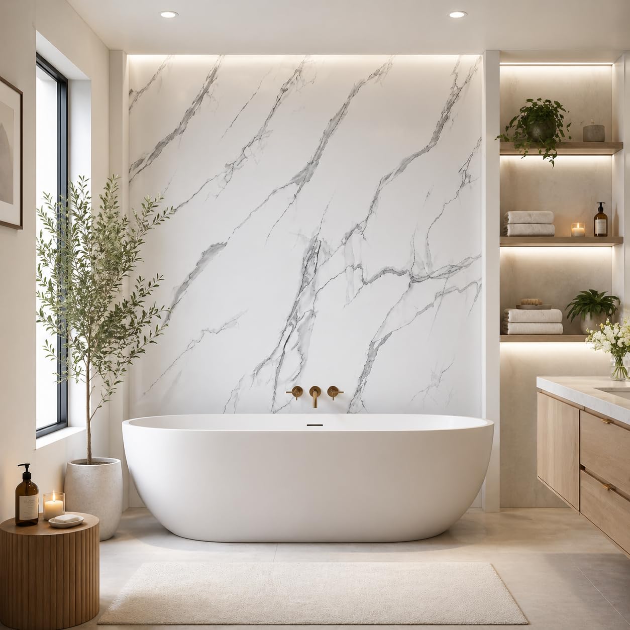 Shower Panel 1000mm Wide x 2.4m Wet Wall Bathroom Cladding PVC 10mm Thick (Marble Gloss 1m)
