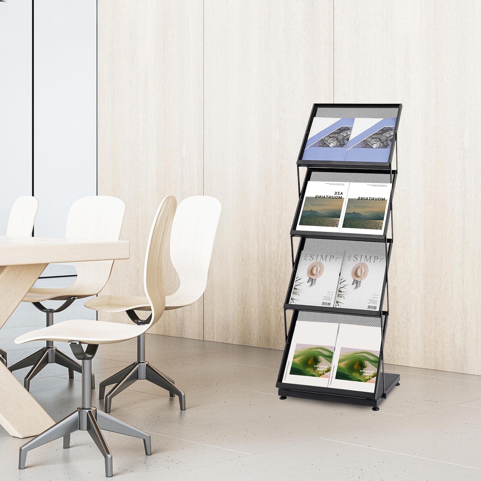 Prospektständer A3 46×37×132cm Faltbarer Zeitschriftenständer mit 5kg Tragfähigkeit Zeitschriftenständer Für Gemeinsamer Empfangsbereich & Messen (Schwarz)