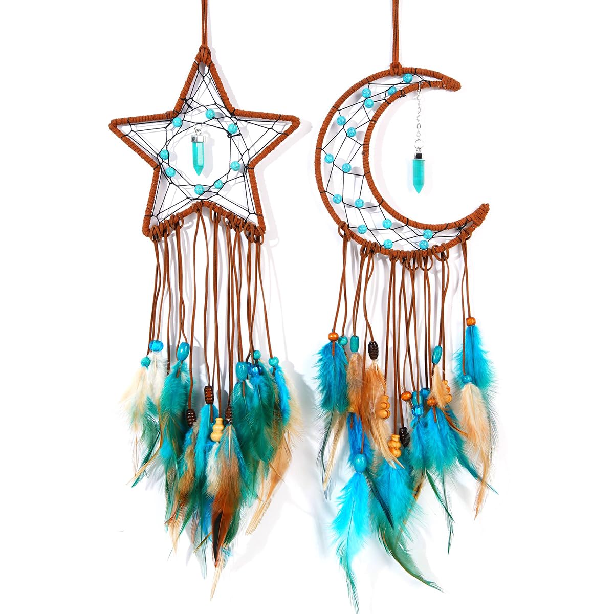 MEXIDAWN 2 Pack DIY Feather Dream Catcher Kits Turquoise Wall Hanging Boho Decor Handmade Dream Catcher for Adults