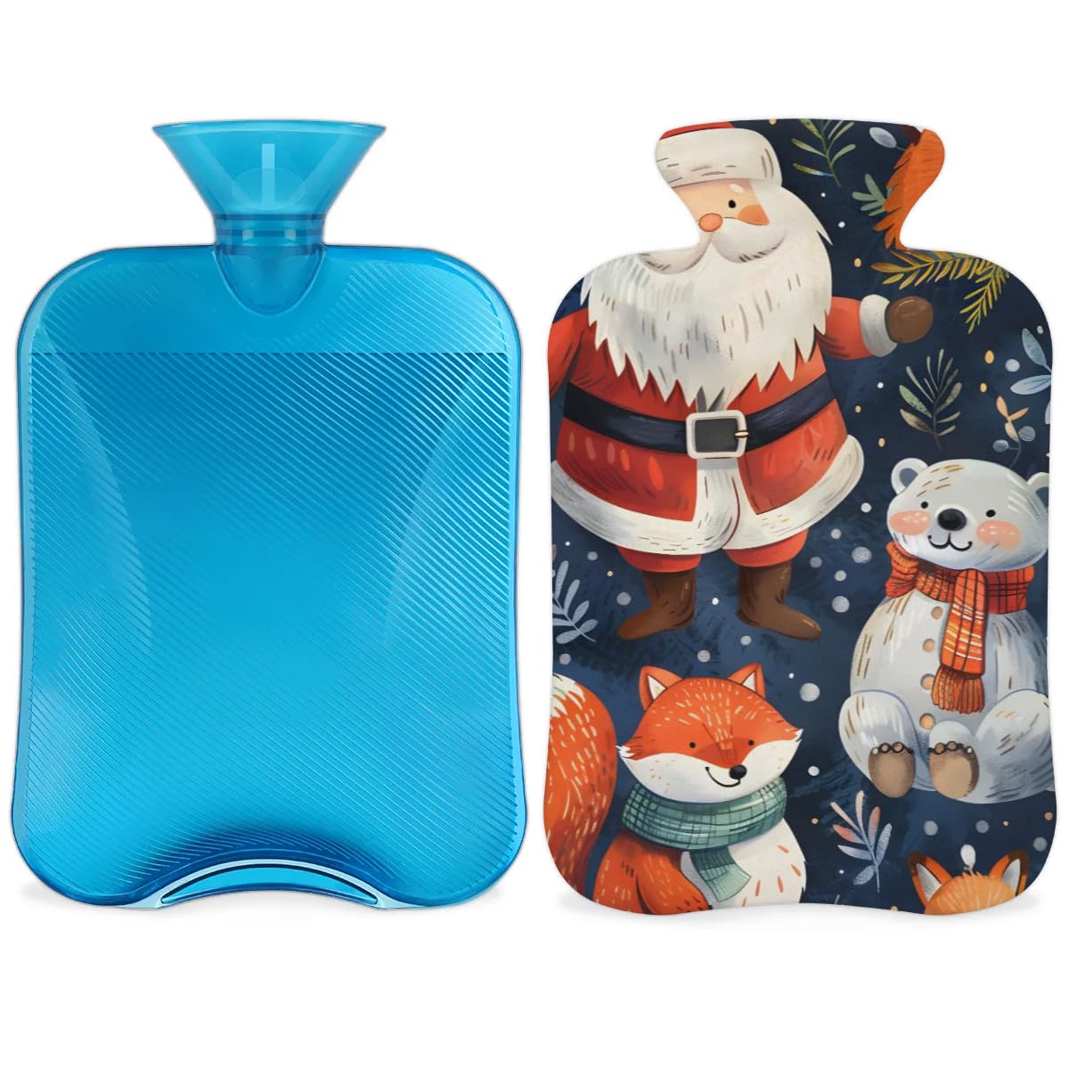 Hot Water Bottle with Soft Cover,2L Fantastic Santa Claus Hot Water Bag for Hot and Cold Compress, Hand Feet Warmer, Magical Santa Claus Rubber Hot or Cold Water Bottle Halloween Christmas Decorations