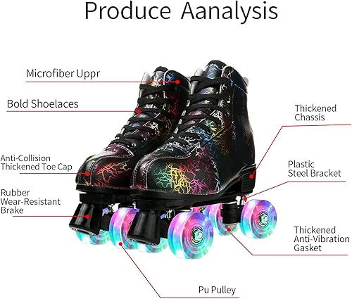 Miniatura 2 de LEAFIS Patines clásicos de caña alta para adultos, patinaje al aire libre, cuatro ruedas, patines brillantes para mujer
